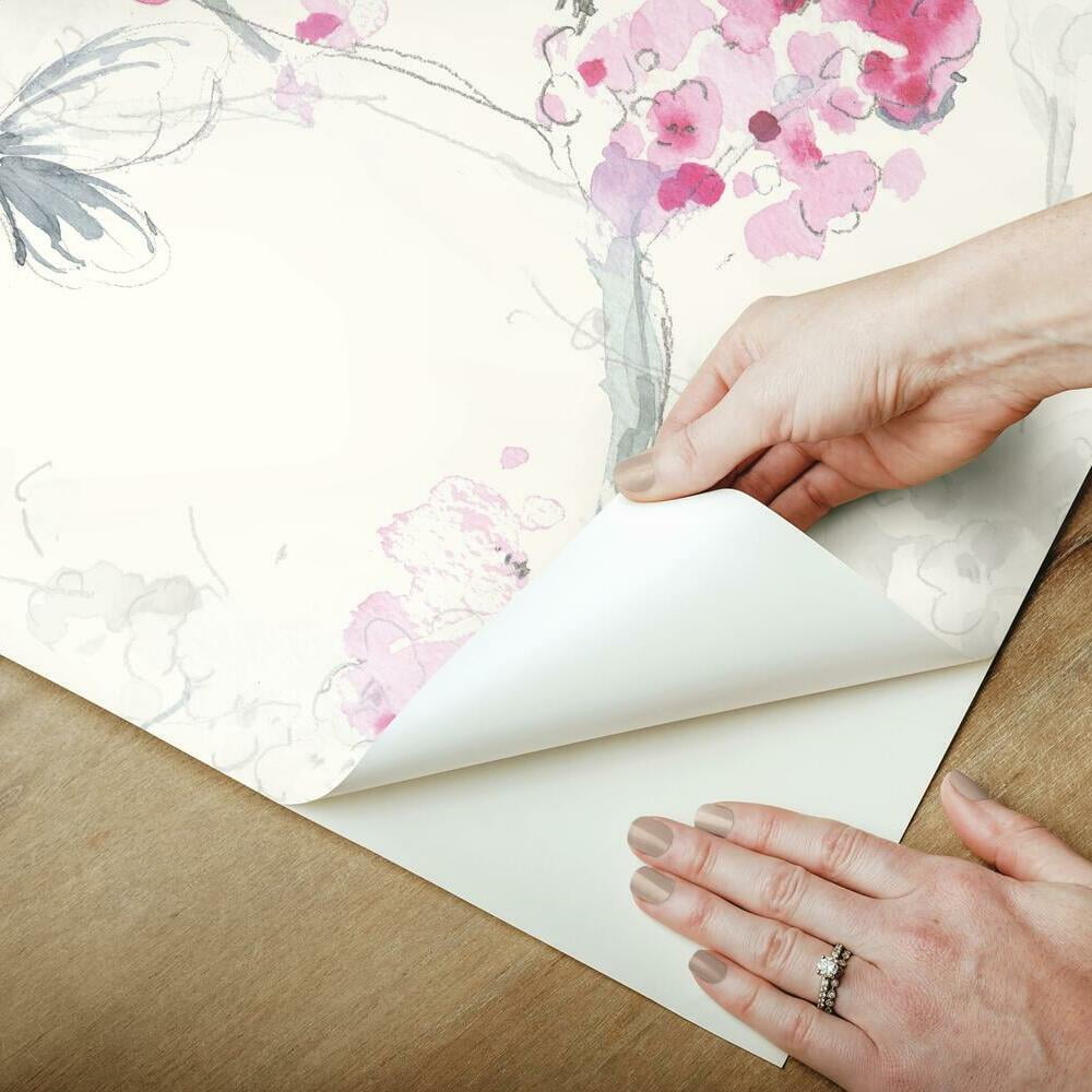 RoomMates Spring Cherry Blossoms Peel and Stick Wallpaper (Blue, 18 in x 18.86 ft) hohn8