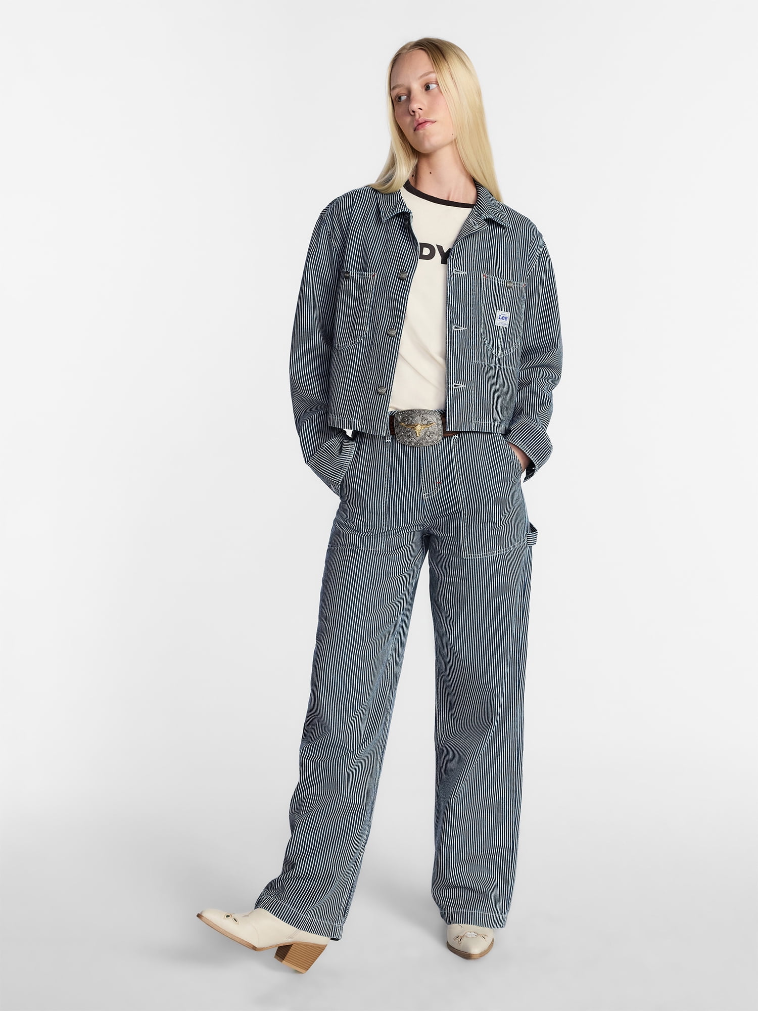 Kacey Lee Women's Cropped Chore Jacket (Classic Fit, Contrast Stripes, XS) y791b