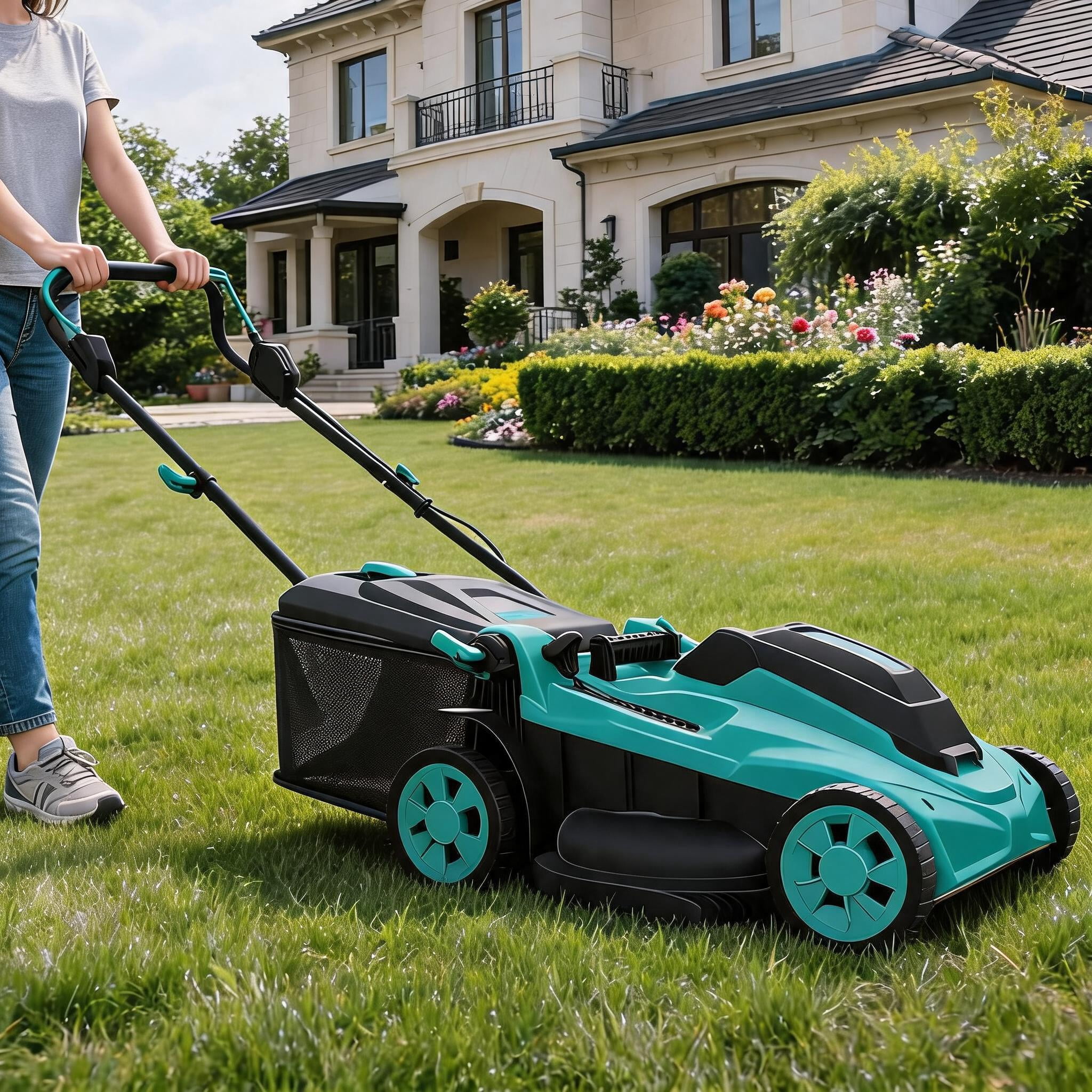 MemoryField 17 in Cordless Lawn Mower, Brushless Motor, 2-in-1 Mulching and Bagging Push Mower (Blue, 17 in) 1w2gs