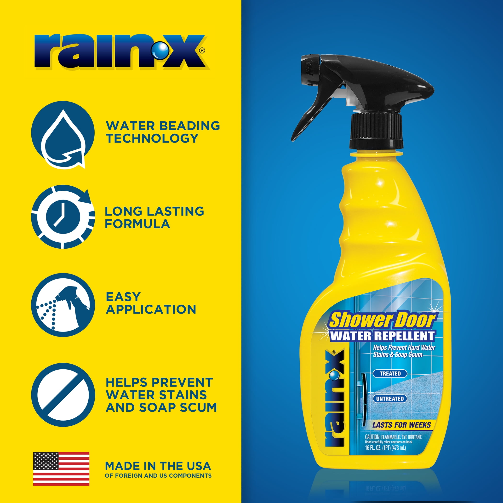 Rain-X Shower Door Water Repellent Treatment, Hydrophobic Glass Coating (Clear, 16 fl oz) pnn1a