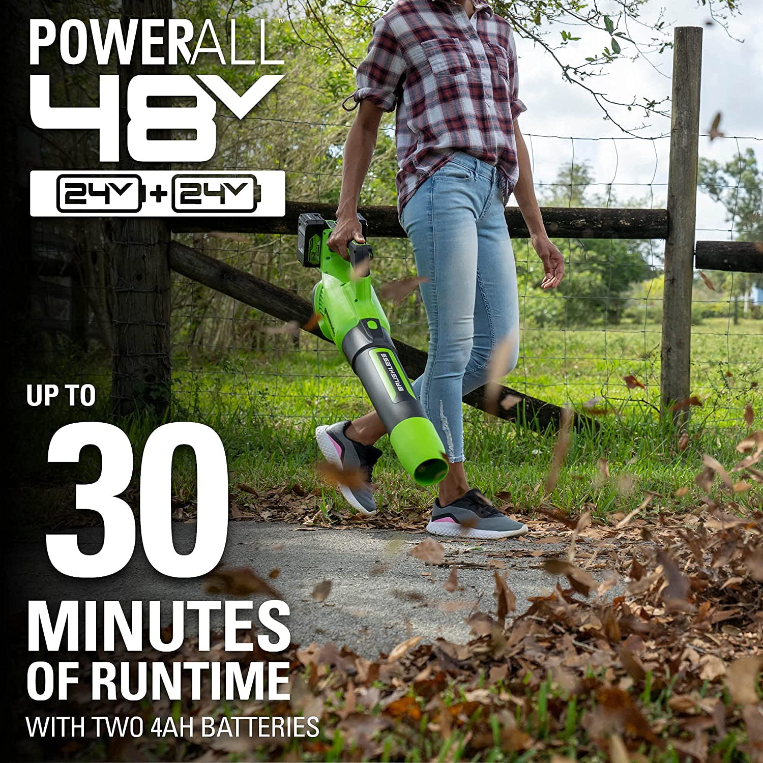 Greenworks 48V Cordless Brushless Axial Leaf Blower with (2) 4.0Ah Batteries and Dual Port Rapid Charger (140 MPH, 585 CFM) 4iumi