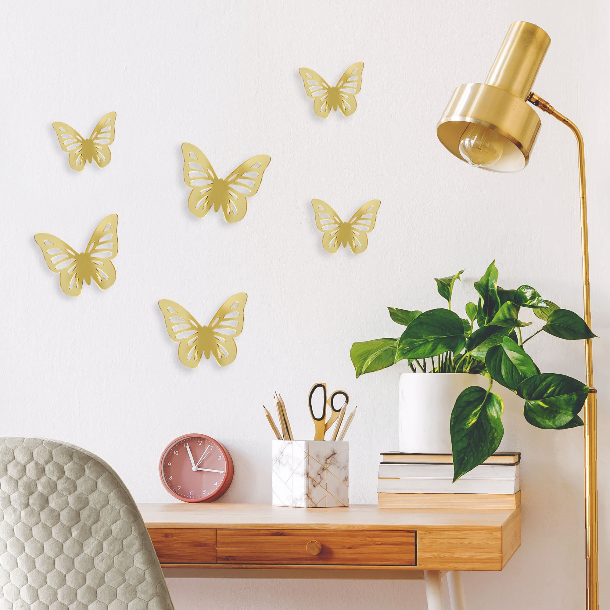 Blue Moon Studio 3D Butterfly Mirror Wall Decals, Decorative Adhesive Art (Gold, 6 Pack) r6jgt