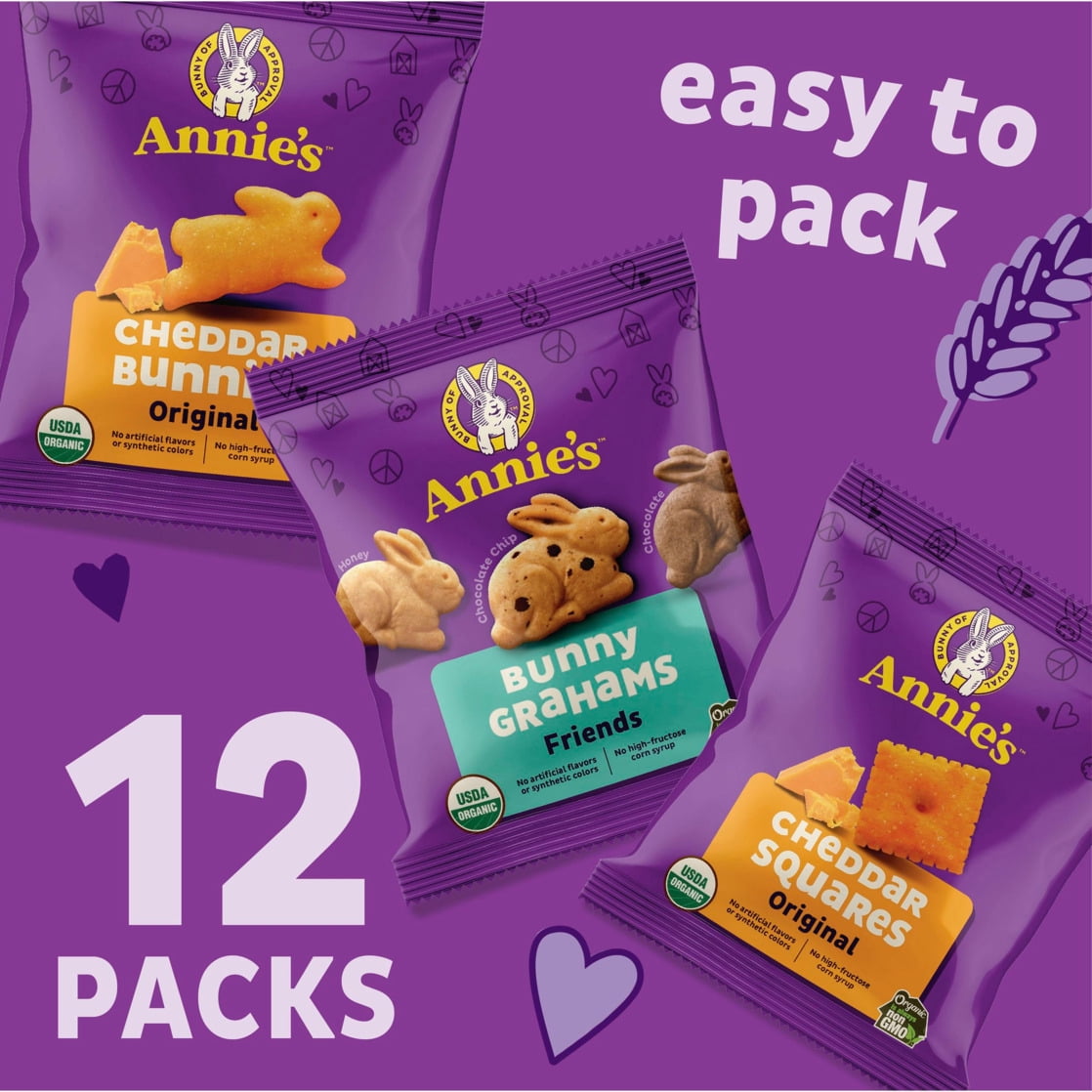 Annie's Organic Variety Snack Pack, Cheddar Bunnies, Bunny Grahams and Cheddar Squares (12 Count, 11 oz) pknp0