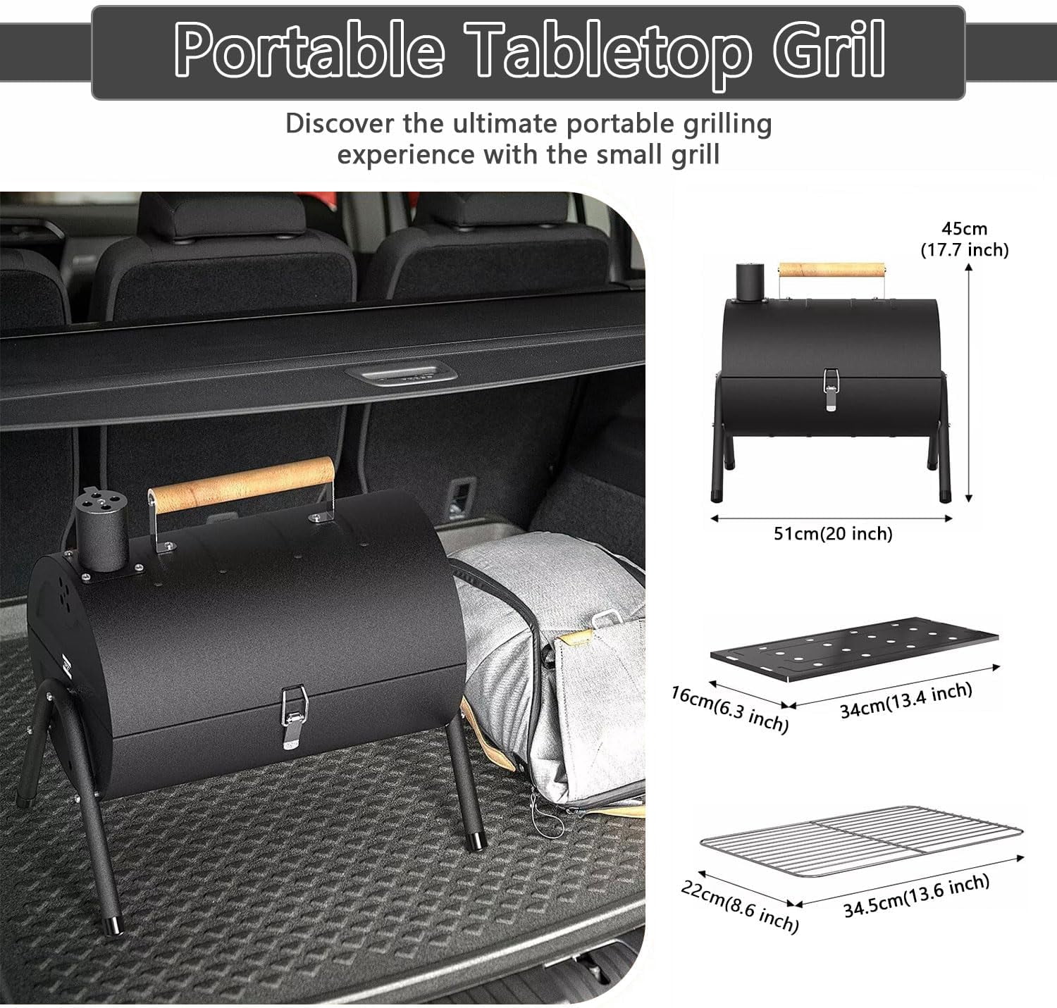 YOOKIA Portable Charcoal Grill, Foldable Outdoor BBQ for Camping and Tailgating (Black, 14 in x 10 in) gqx7s