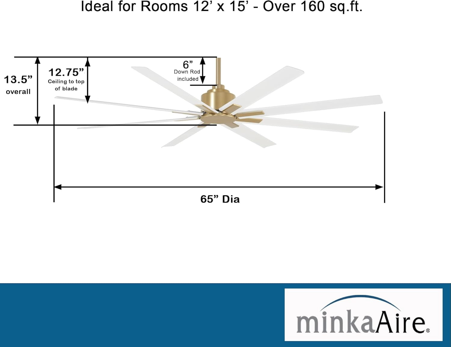 Minka-Aire Xtreme H2O 65-Inch Outdoor Ceiling Fan with DC Motor and Remote Control (Soft Brass, White Blades) 01pef