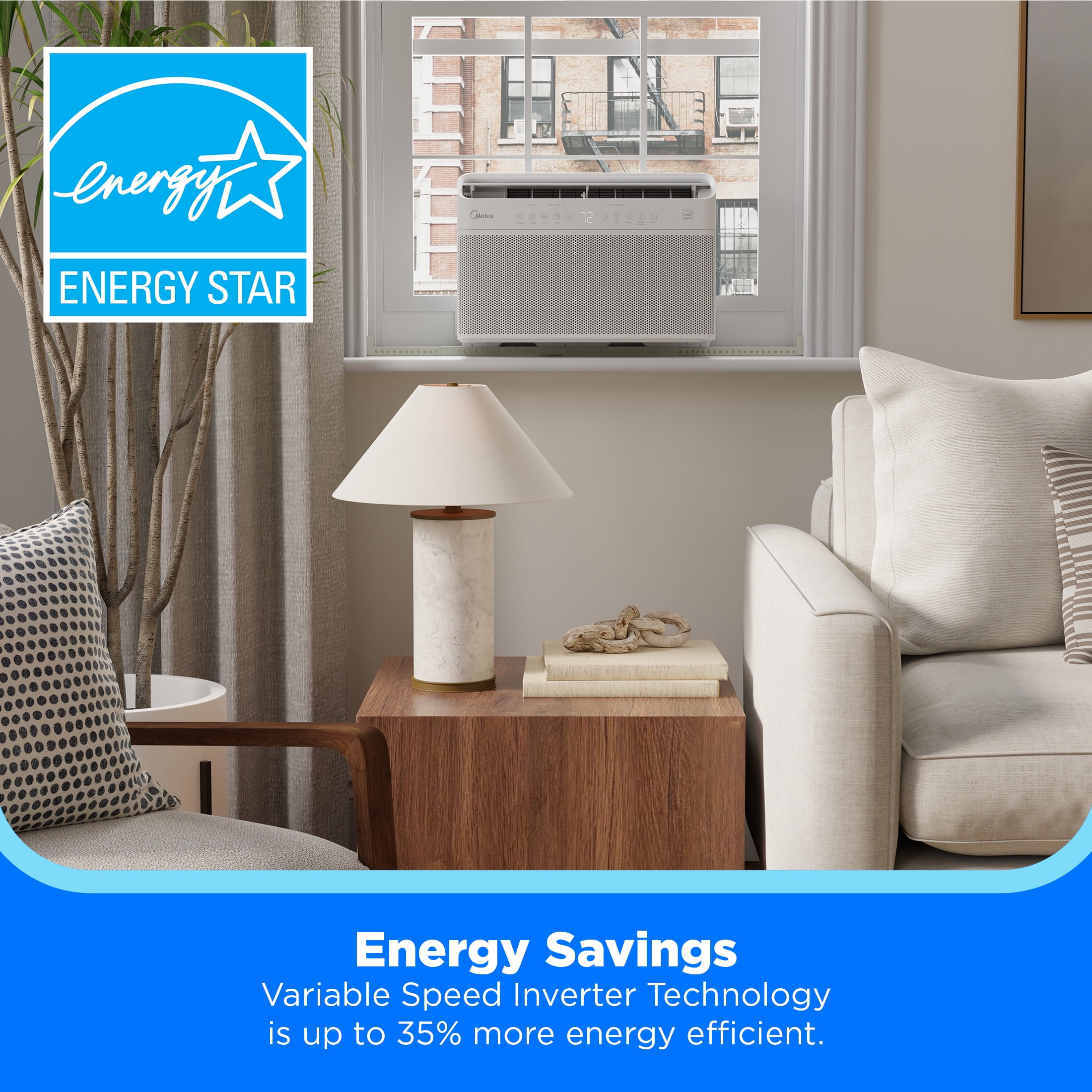 Midea 8,000 BTU Smart Inverter U-Shaped Window Air Conditioner (White, 350 sq ft) t7jnw