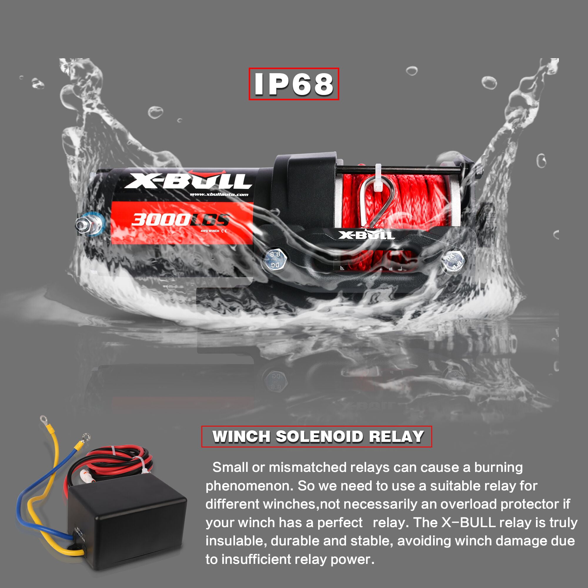 X-BULL Electric Winch 12V 3000 lb Synthetic Rope for ATV UTV Off-Road Recovery (3000 lb) fduv0