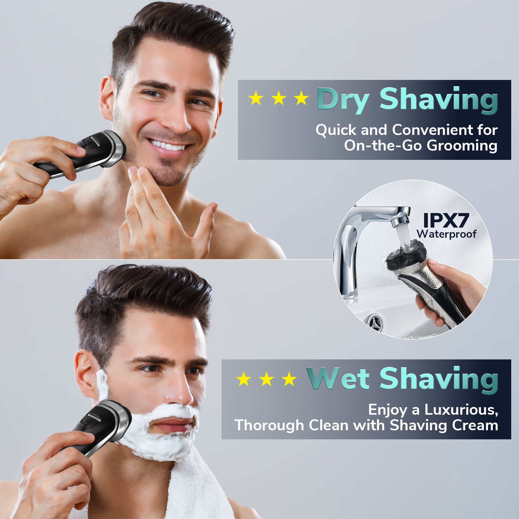 MICHPONG Electric Razor for Men, Rechargeable Shaver with Pop-up Trimmer and LED Display (Grey, 1 Count) 6bhmu