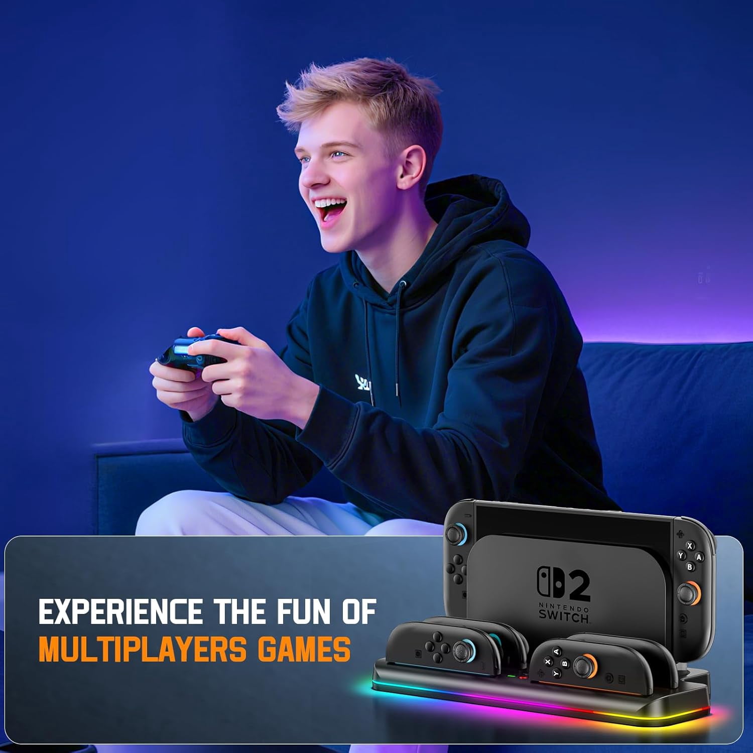 OIVO Controller Charging Dock for Nintendo Switch 2 Joy-Con with RGB Lighting (Black, 11.6 in x 5.6 in x 1.2 in) 9k3eo