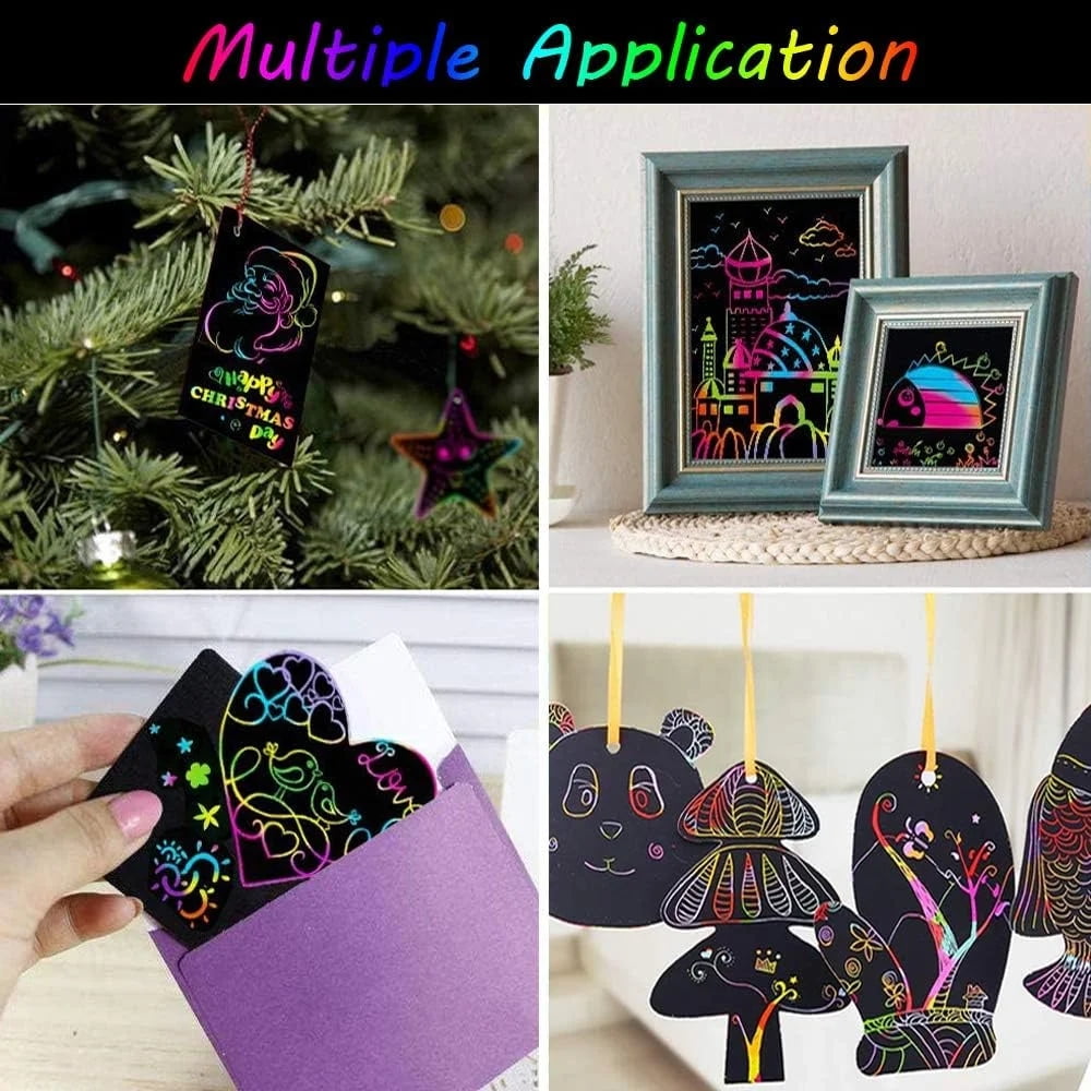 BSHAPPLUS Rainbow Scratch Art Notebooks, Creative DIY Drawing Activity Set for Kids (Black, 4 Pack, 10.2 in x 7.5 in) typ0r
