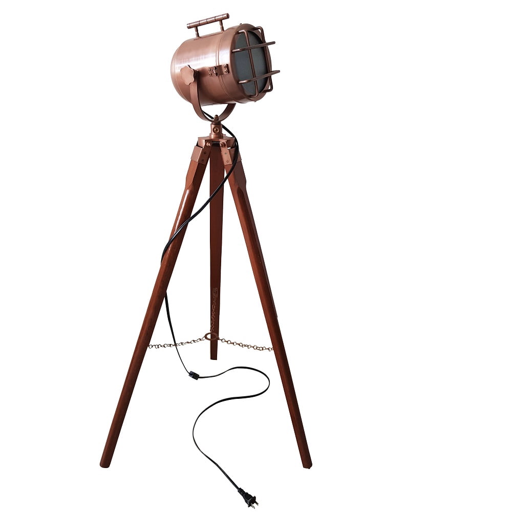 Collectiblesbuy Vintage Searchlight Floor Lamp Studio Spotlight with Wooden Tripod Stand (Antique Copper, 40 in) apxdh