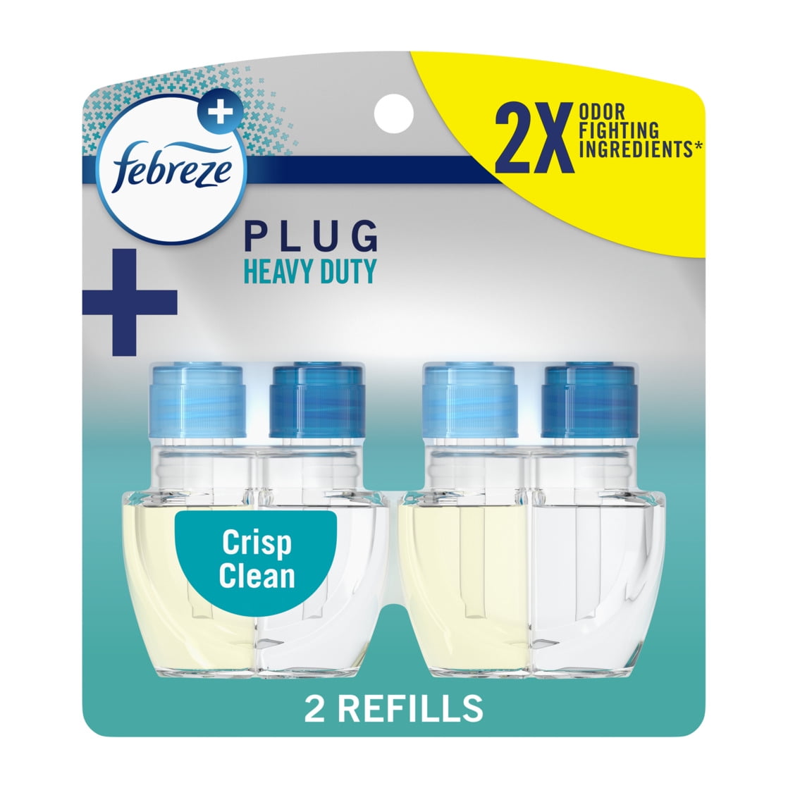 Febreze Fade Defy Plug In Air Freshener Refills, Odor-Fighting Scented Oil, Heavy Duty Crisp Clean (2 Count, 1.74 fl oz) efnko