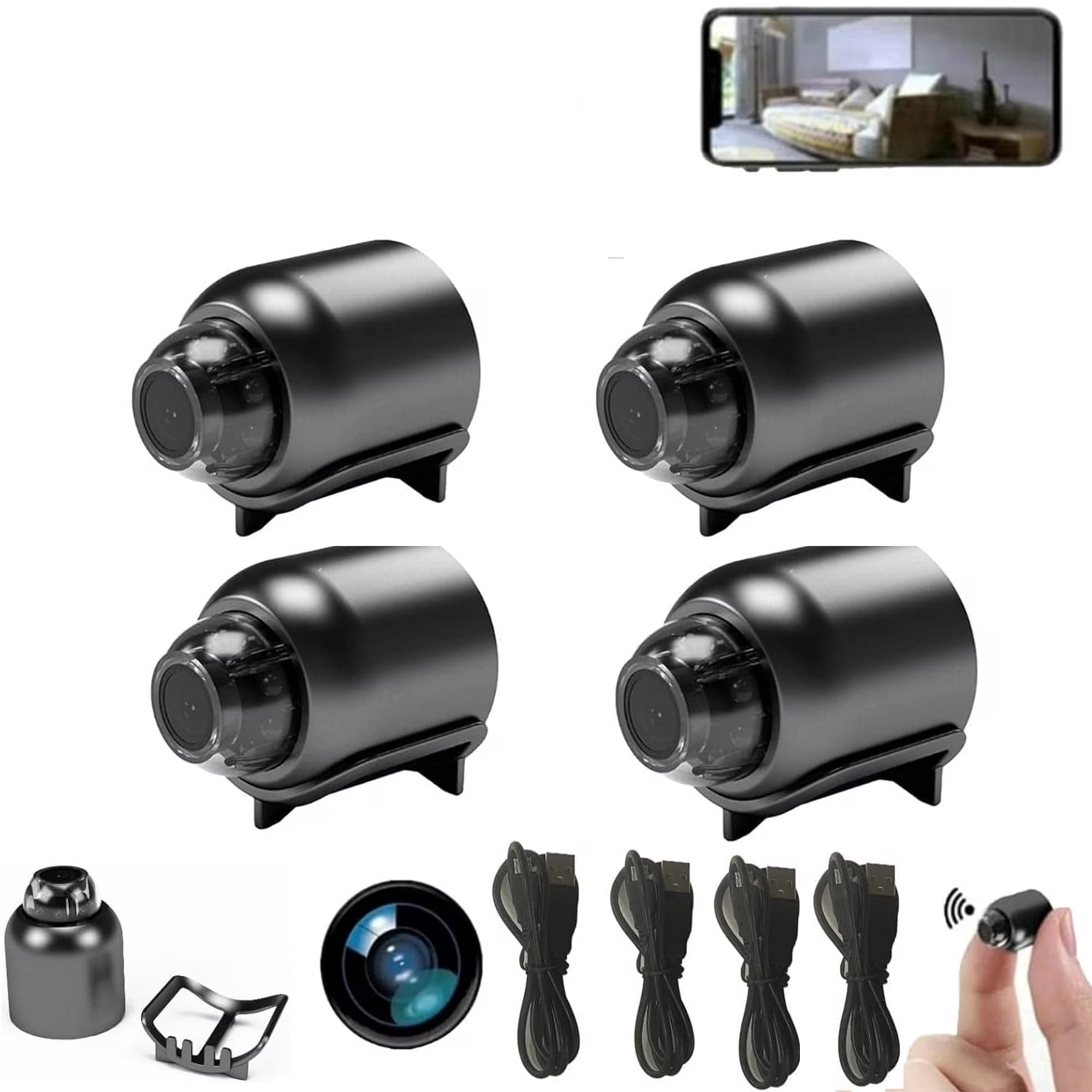 Matxabr Magnetic Mini Security Camera 1080P HD Wireless Surveillance System with Motion Detection and Night Vision (Black, 4 Pack) 6tsup