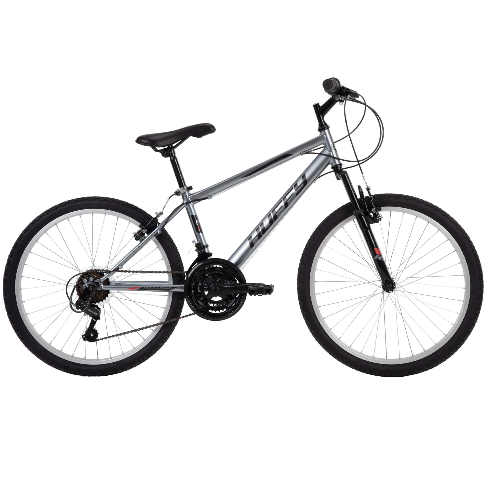 Huffy Rock Creek Mountain Bike, 18-Speed Trail Bicycle, Front Suspension, (Gray, 24 in) yie4l