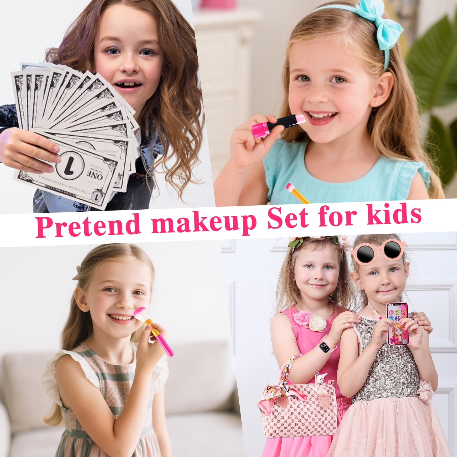 TiokMc Pretend Play Purse Set for Girls, 38-Piece Toddler Handbag with Makeup Toys and Accessories (Pink, 1.01 lb) 0741z
