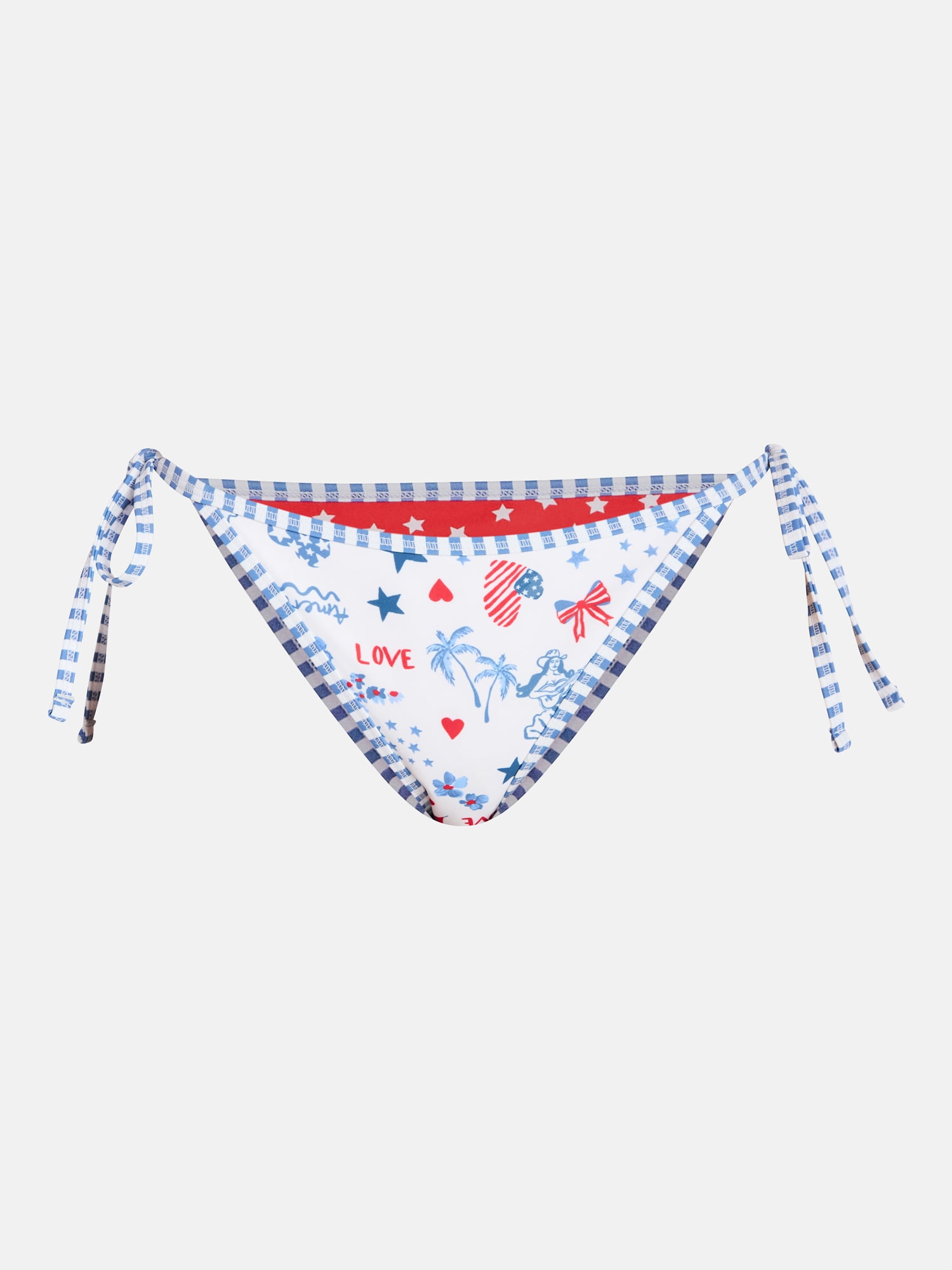 No Boundaries Women's Reversible String Bikini Bottoms Celebration Print (White, XXS) gy9gg