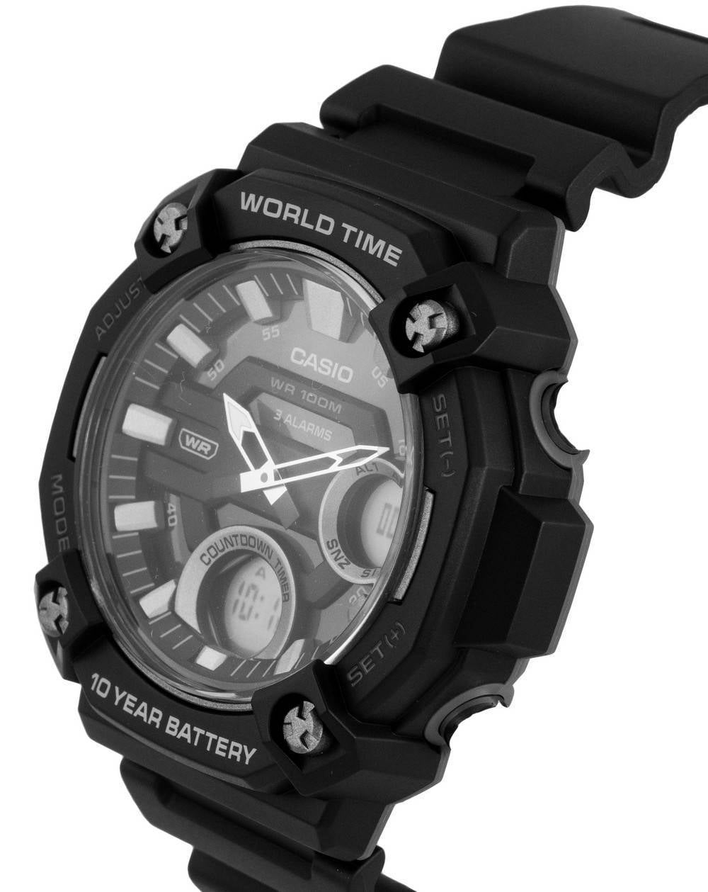 Casio Men's Heavy Duty Analog-Digital World Time Watch (Black, 50 mm) qodgv