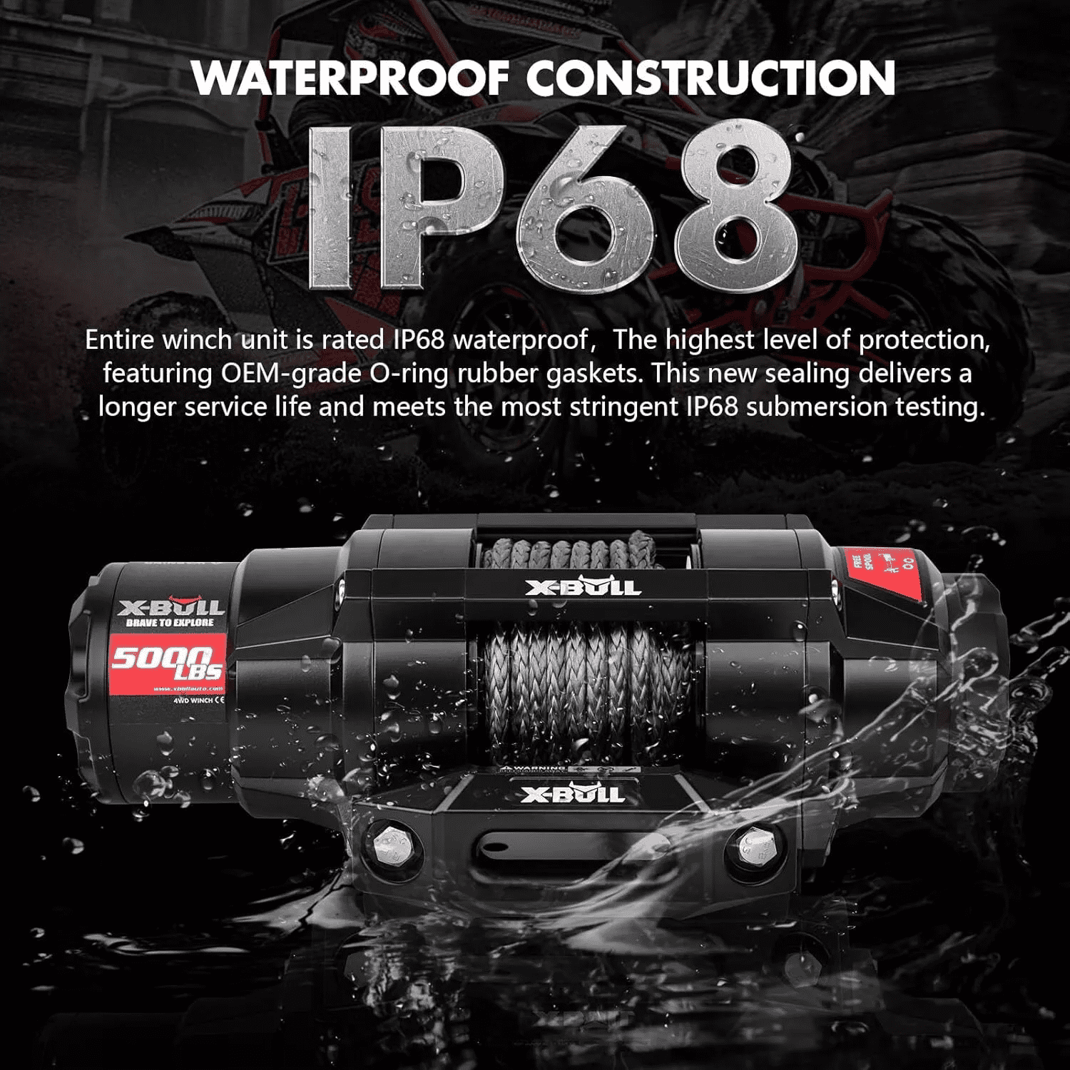 X-BULL 12V Electric Winch with Synthetic Rope and Wireless Remote (5000 lb) ji00b
