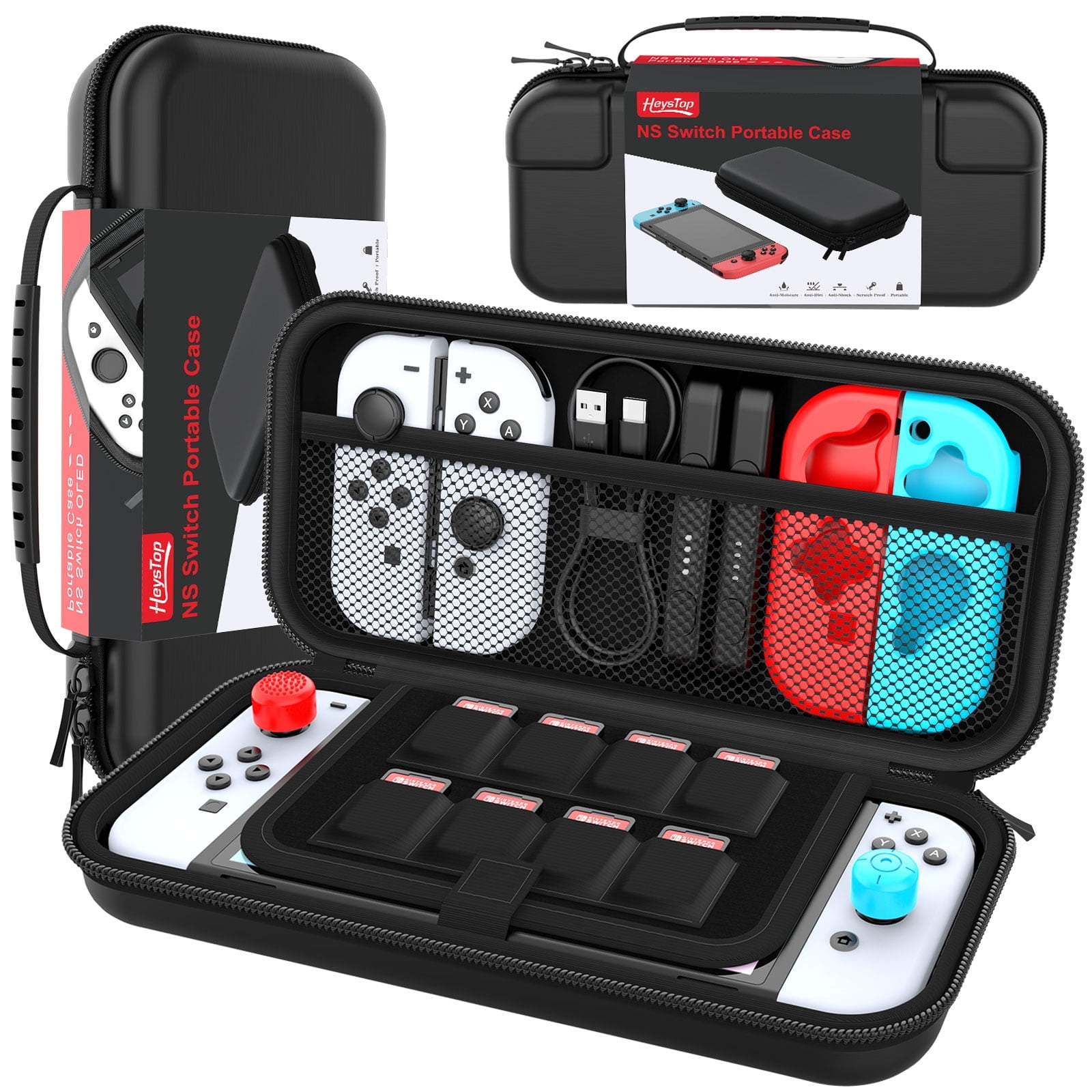 HEYSTOP Nintendo Switch Carrying Case, Protective Travel Organizer with 8 Game Card Slots (Black, 10.2 in x 4.7 in x 2.2 in) aursq
