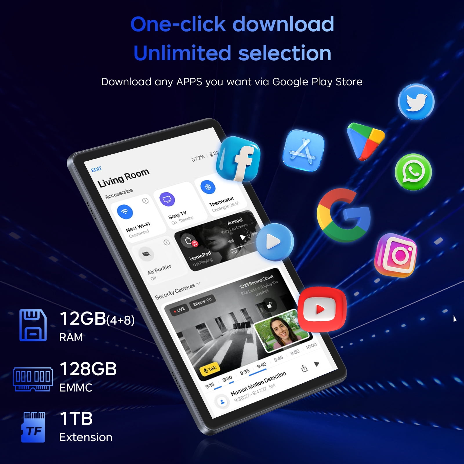 THTRO 10.1 in Android 15 Tablet (8GB RAM, 128GB ROM, Blue, 10.1 in) joj3x