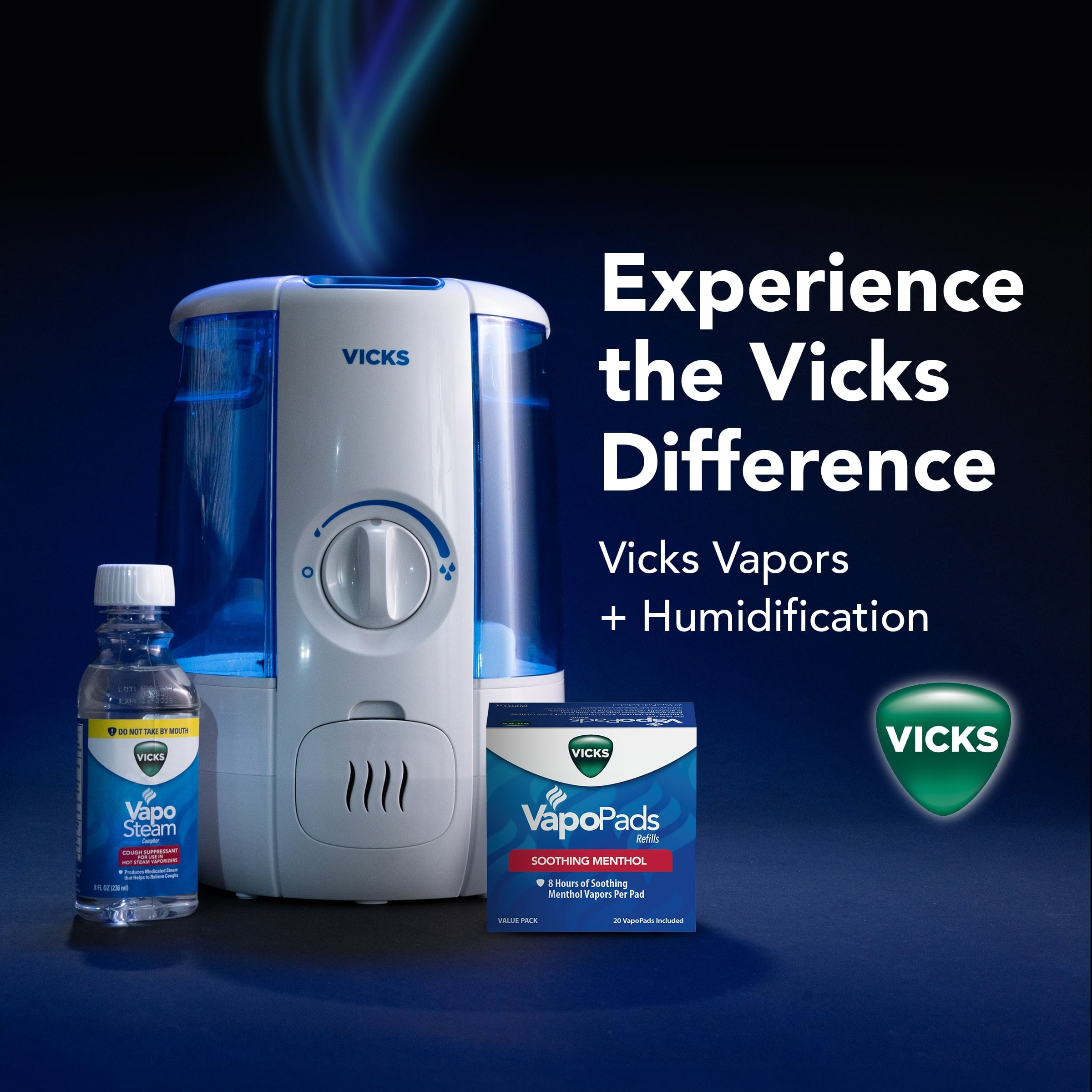 Vicks Cool Relief Ultrasonic Humidifier, Filter-Free Quiet Operation for Bedroom (White, 1.2 gal) v4wzq