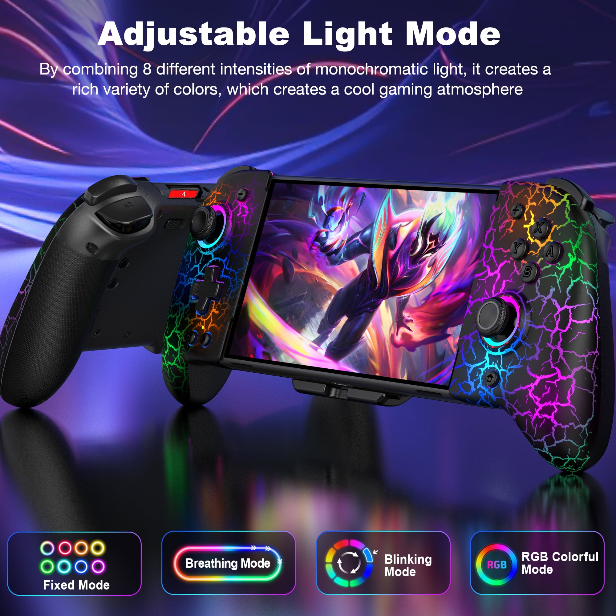 Beboncool Wireless Switch Controller Grip Set with Hall Effect Joysticks and RGB Lighting (Black, 2-Pack) a0g7z