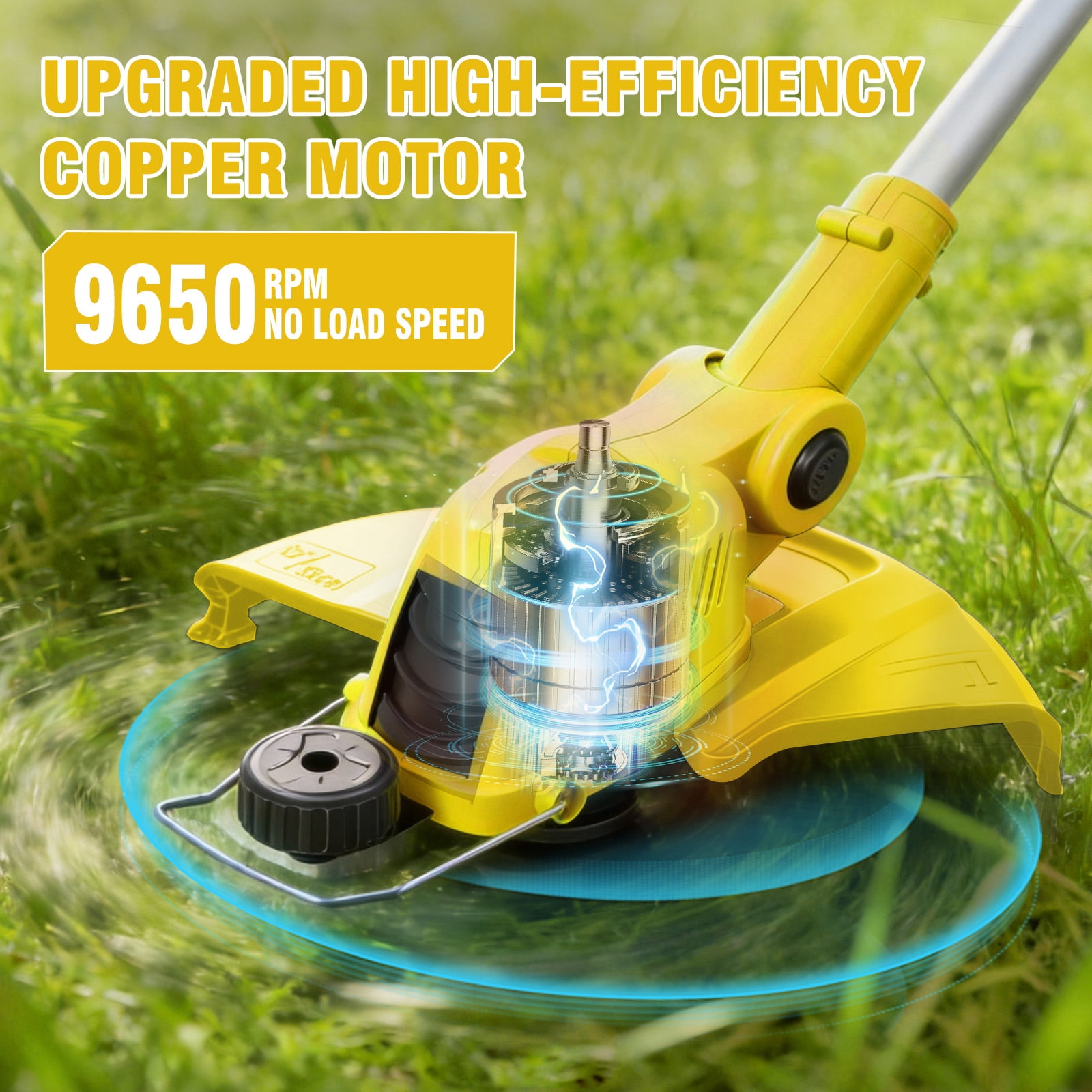CATGOOD 21V Cordless Electric String Trimmer and Lawn Edger with 2 Batteries and Fast Charger (Yellow, 12 in) ev9ds