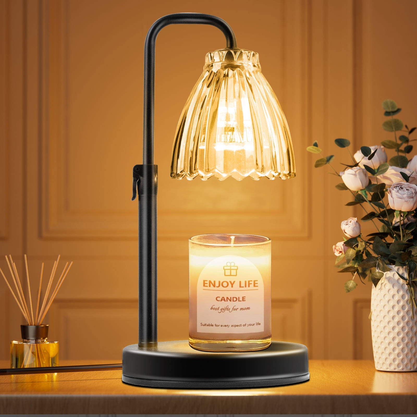 DAYBETTER Candle Warmer Lamp with Adjustable Height and Timer, Dimmable Electric Wax Melt Light for Home Decor (Black, 11.8 in) g4cwp