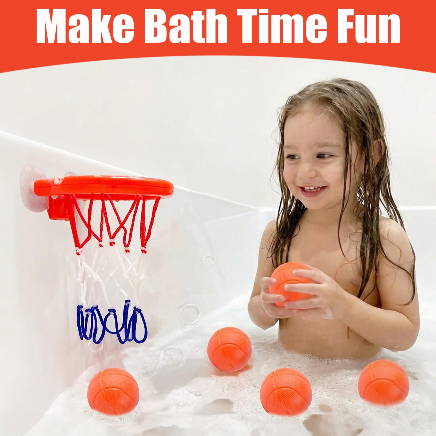 Liegorji Bathtub Basketball Hoop Set with 5 Floating Balls (Orange, 1 Set) 9pu2x