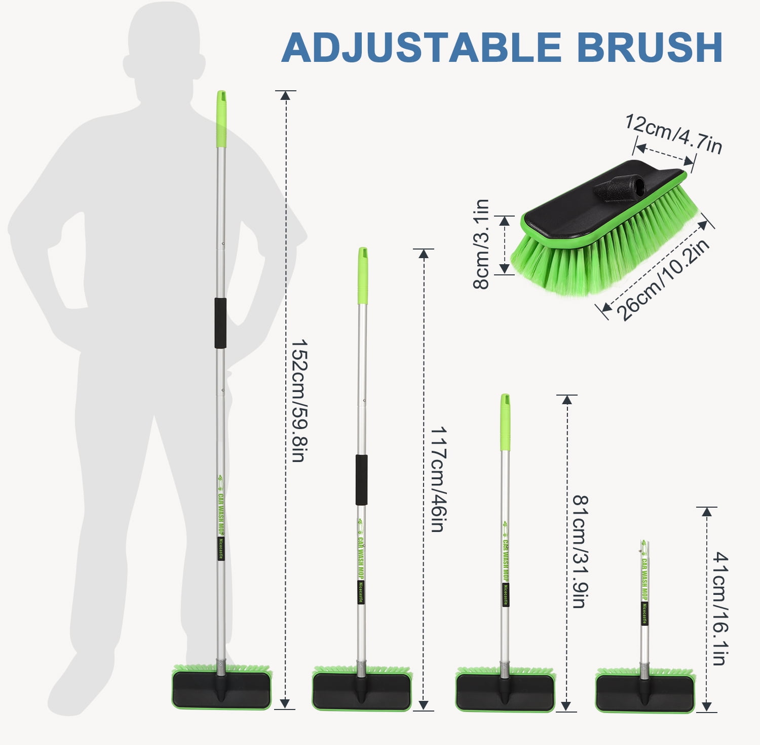Nicecastle V-Shaped Car Wash Brush with Long Handle, Scratch-Free PBT Bristles for SUV, RV, and Truck (Green, 59 in) cg1kb