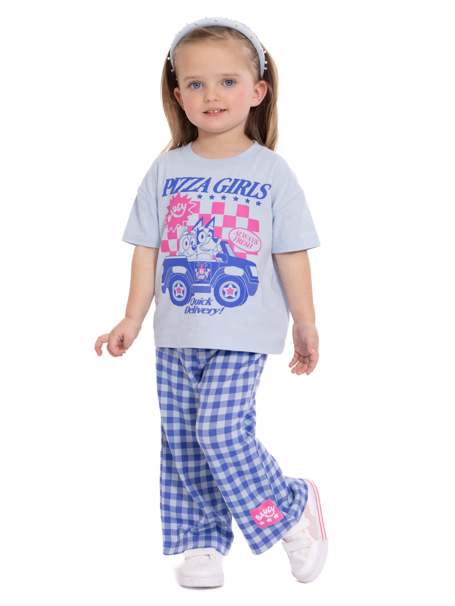 Bluey Toddler Girls Graphic Tee and Print Pants 2-Piece Outfit Set (Blue, 5T) n5vgg