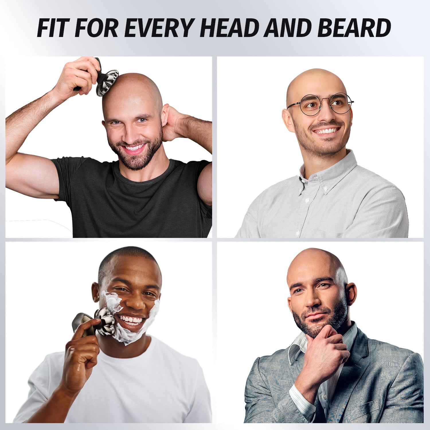 Nogroa 7D Rotary Head Shaver for Bald Men, 5-in-1 Electric Grooming Kit, Waterproof Cordless Razor (Black, 1 Kit) gw4ql