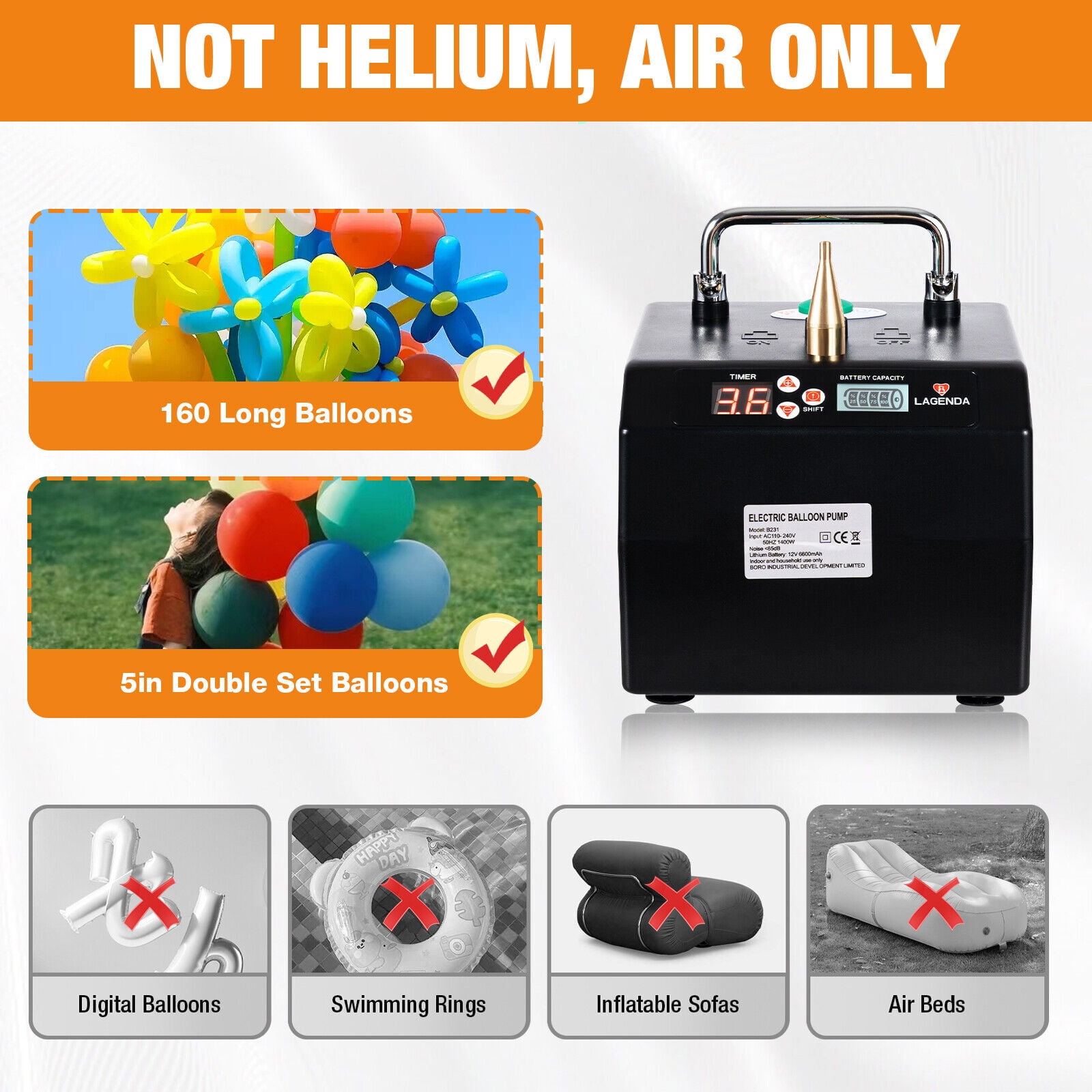 Miumaeov B231 Lagenda Electric Balloon Inflator High-Efficiency Air Blower (Black, 1 Pack) ldzx1