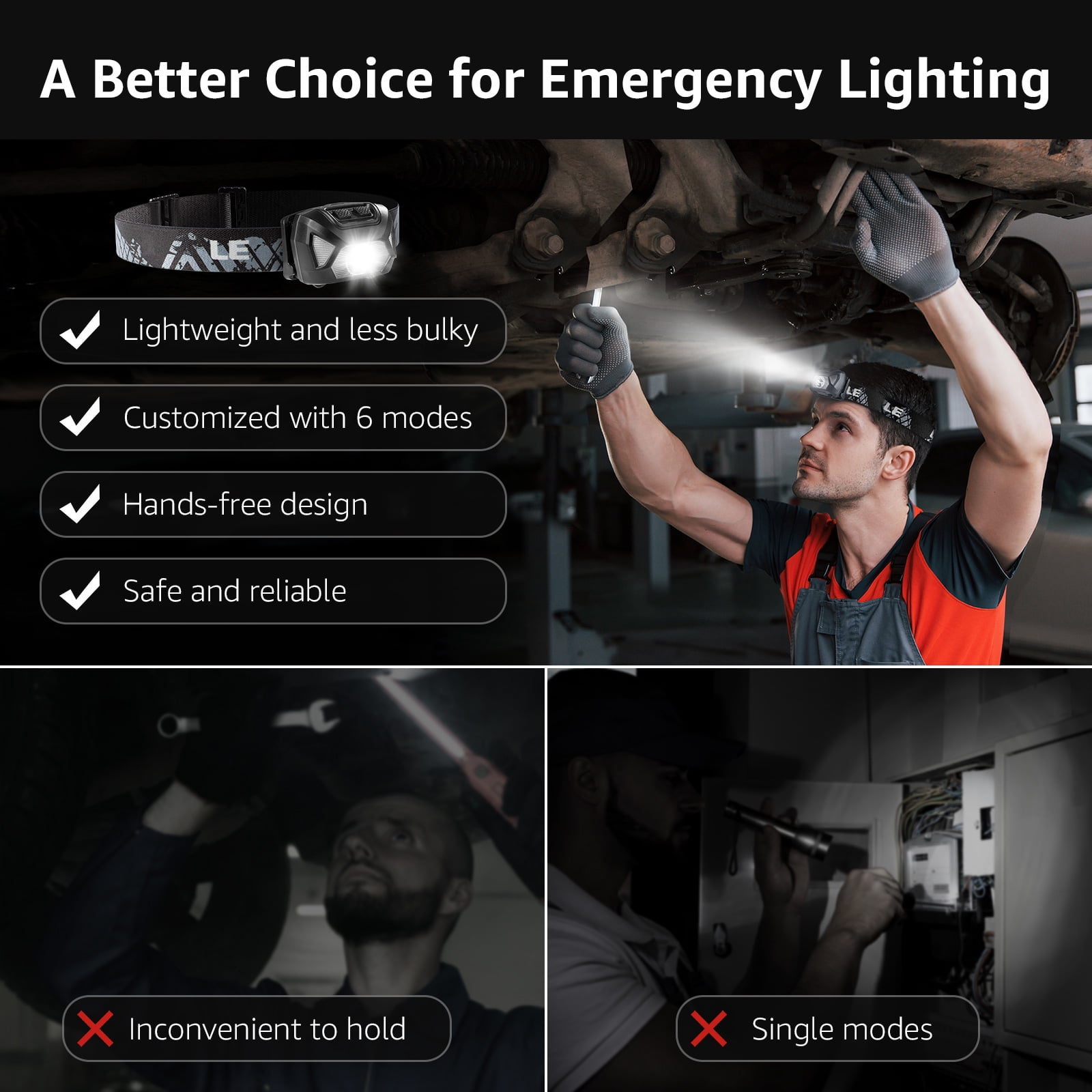Lepro LED Headlamp 2-Pack, Waterproof Outdoor Headlight with 6 Lighting Modes and Adjustable Headband (Red, 2-Pack) rxt1i