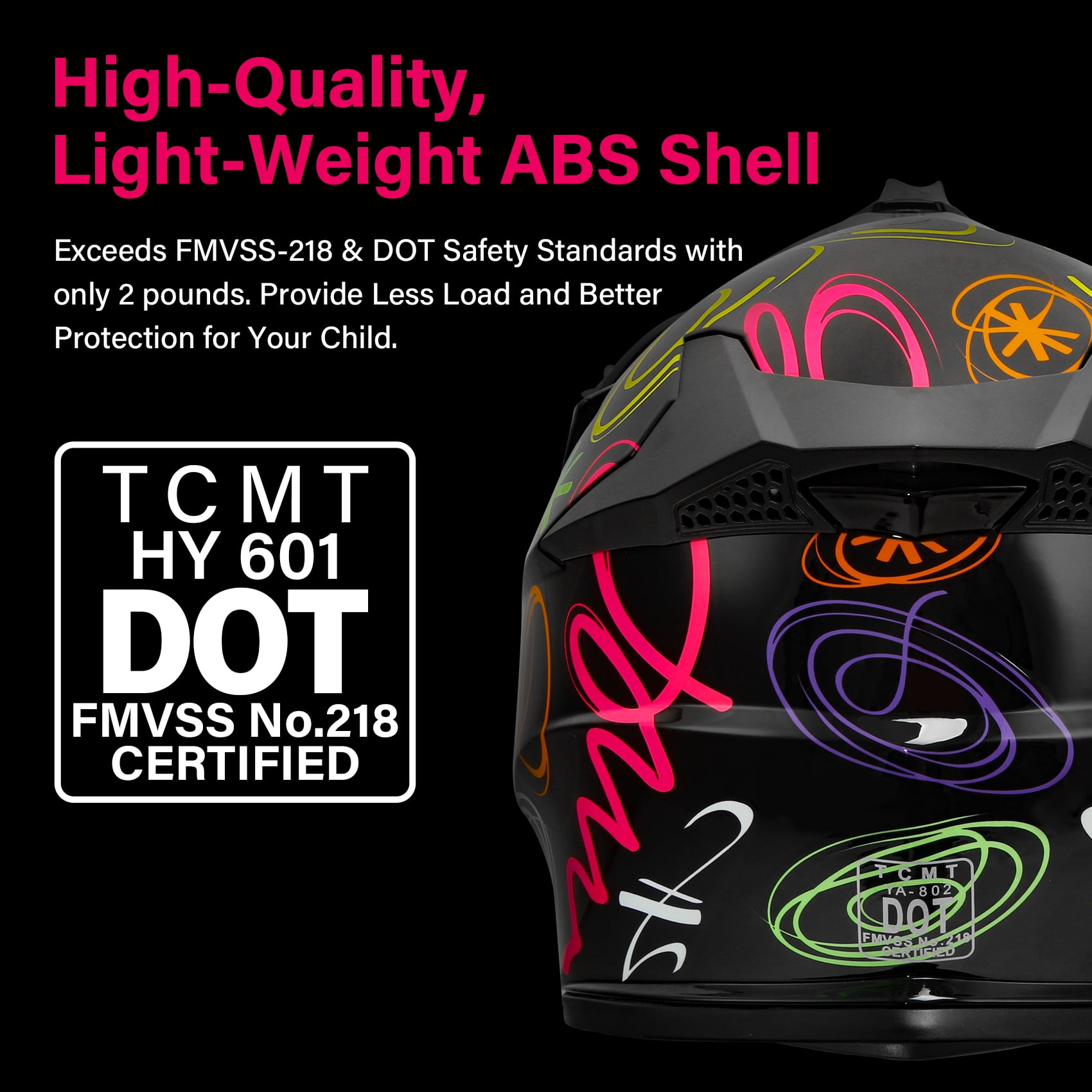 TCMT Kids Dirt Bike Helmet with Goggles and Gloves (Black Graffiti, Youth Small) 961ah