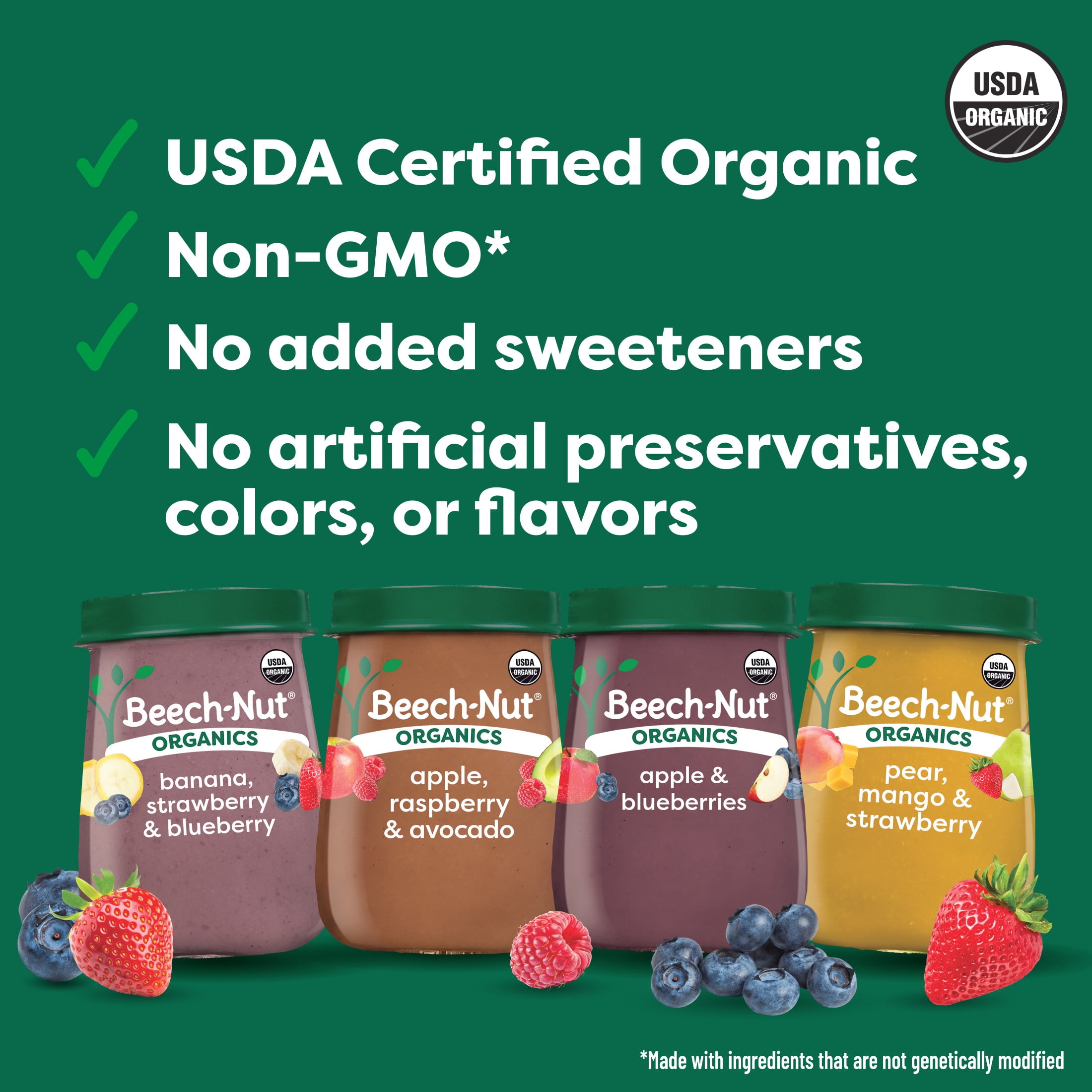 Beech-Nut Organics Stage 2 Berry Lovers Baby Food Variety Pack (8 Pack, 4 oz Jars) iuj5d