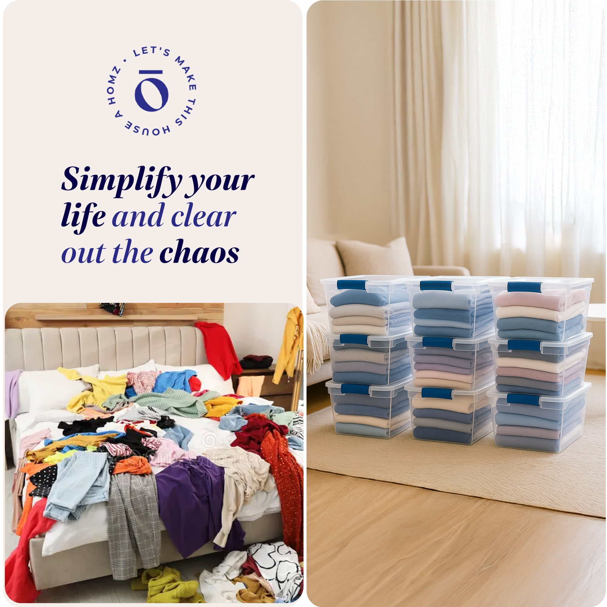 Homz Heavy Duty Stackable Storage Containers with Latching Lids (Clear, 31 Quart, 16 Pack) yheq9