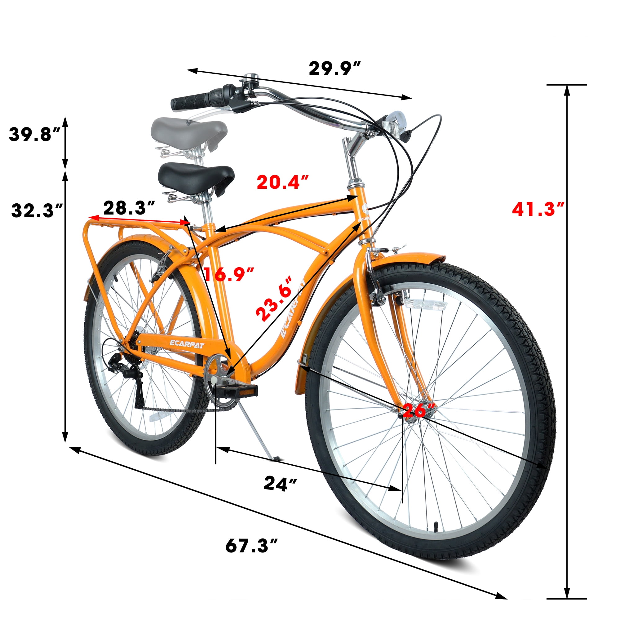 Ecarpat 26 Inch Beach Cruiser Bike, 7-Speed Commuter Bicycle with High-Carbon Steel Frame and Dual V-Brakes (Gold, 26 in) njl0u