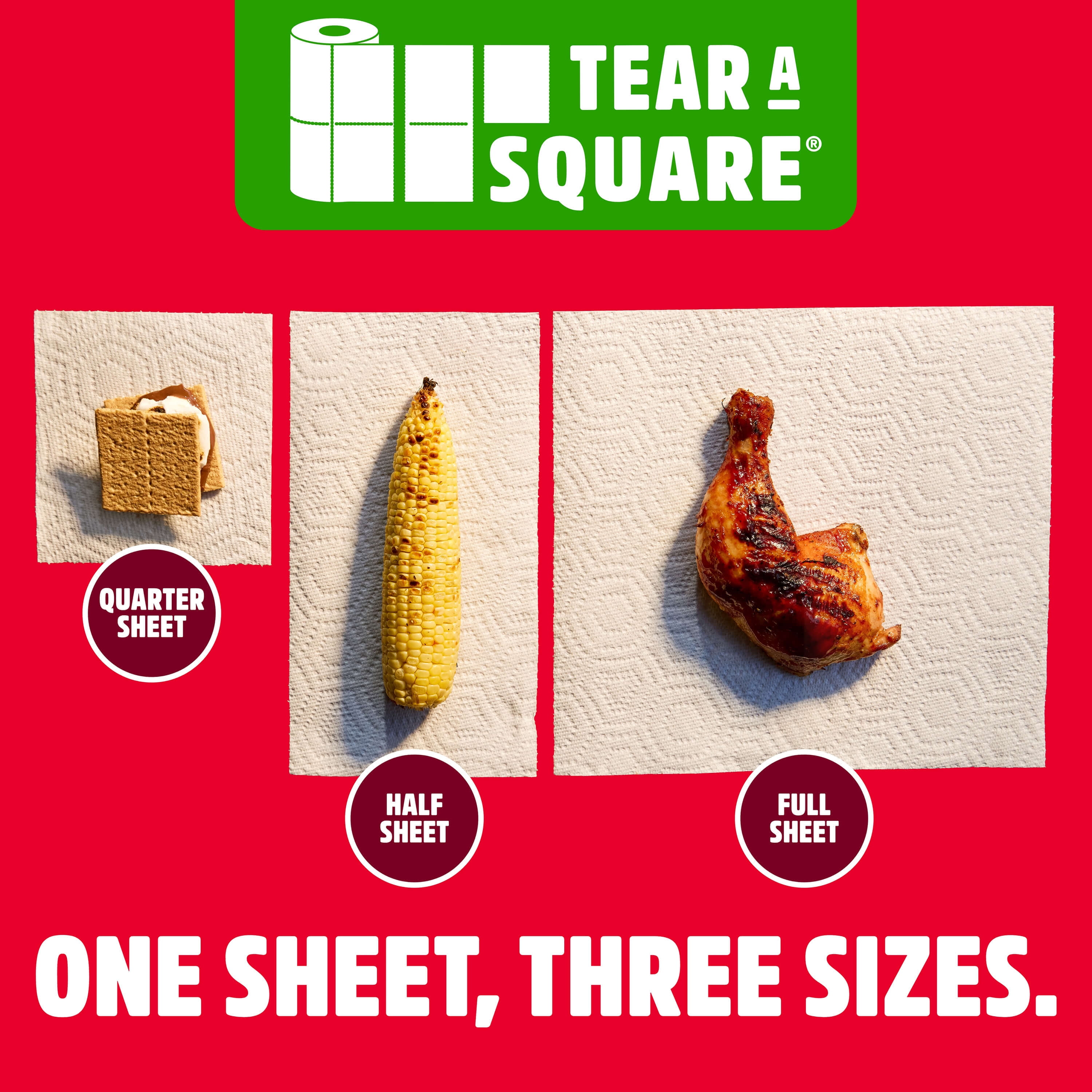 Brawny Tear-A-Square 3-Ply Paper Towels, Durable Absorbent Kitchen Rolls (White, 2 Triple Rolls, 228 Total Sheets) 013jf
