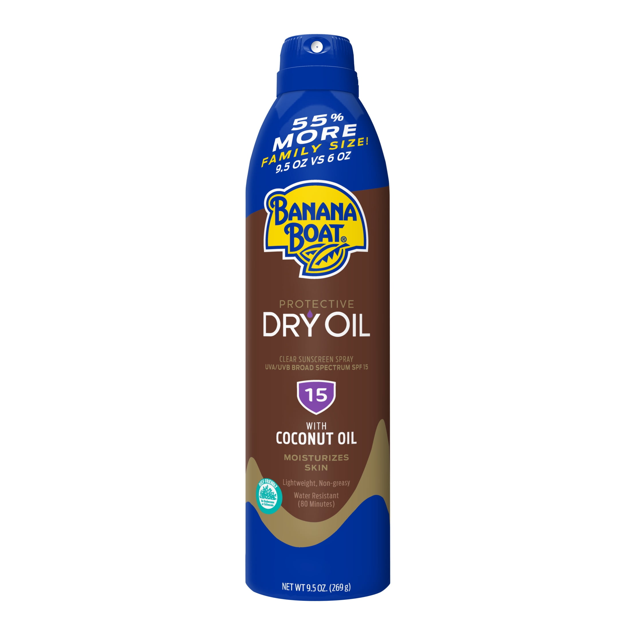 Banana Boat Dry Oil Sunscreen Spray, Broad Spectrum SPF 15, Lightweight & Water Resistant (9.5 oz) ocdw6