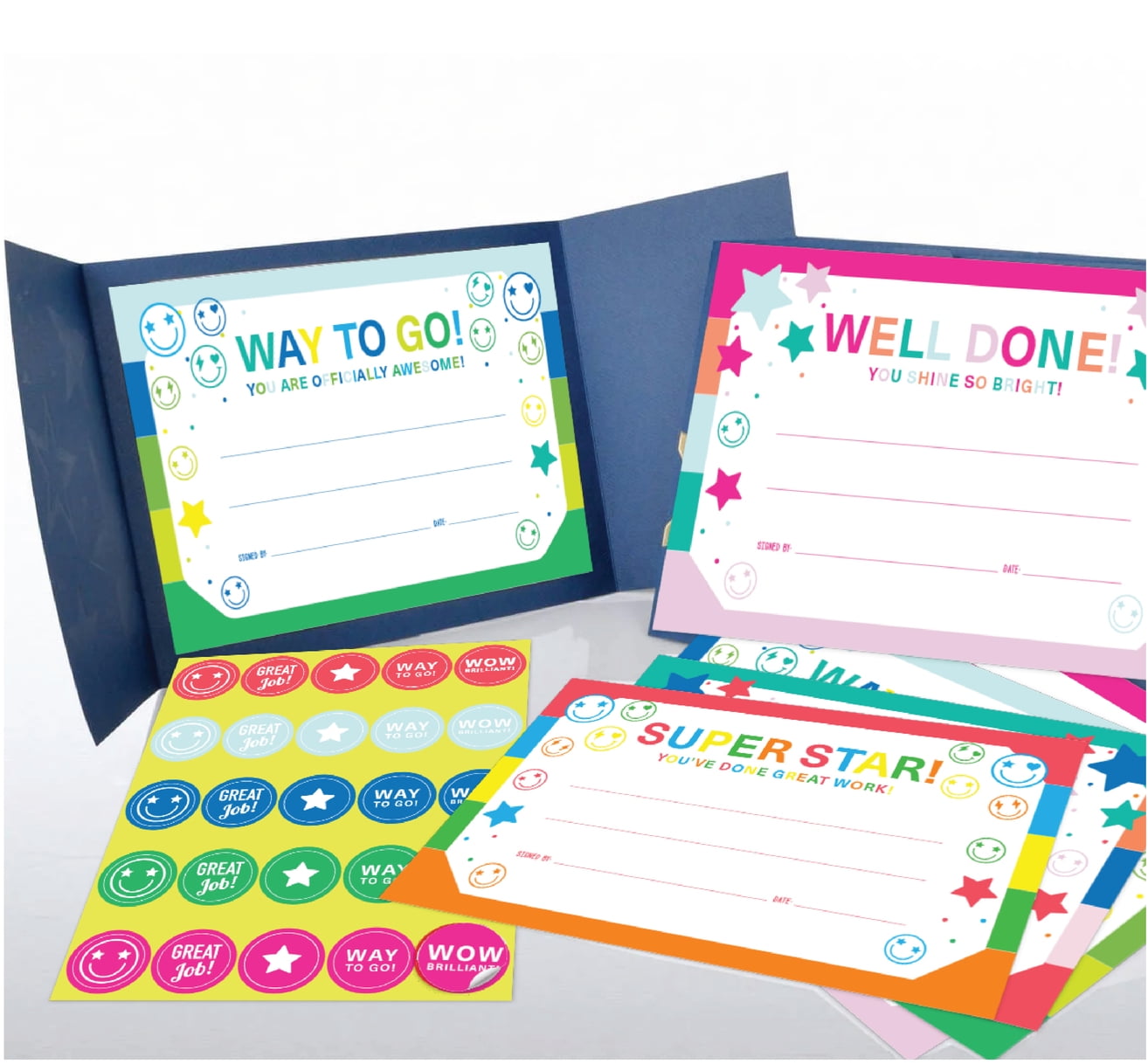 Gartner Studios Award Certificates with Motivational Stickers, Star and Smiley Face Design (White, 100 Count, 5.5 in x 8.5 in) 37aai
