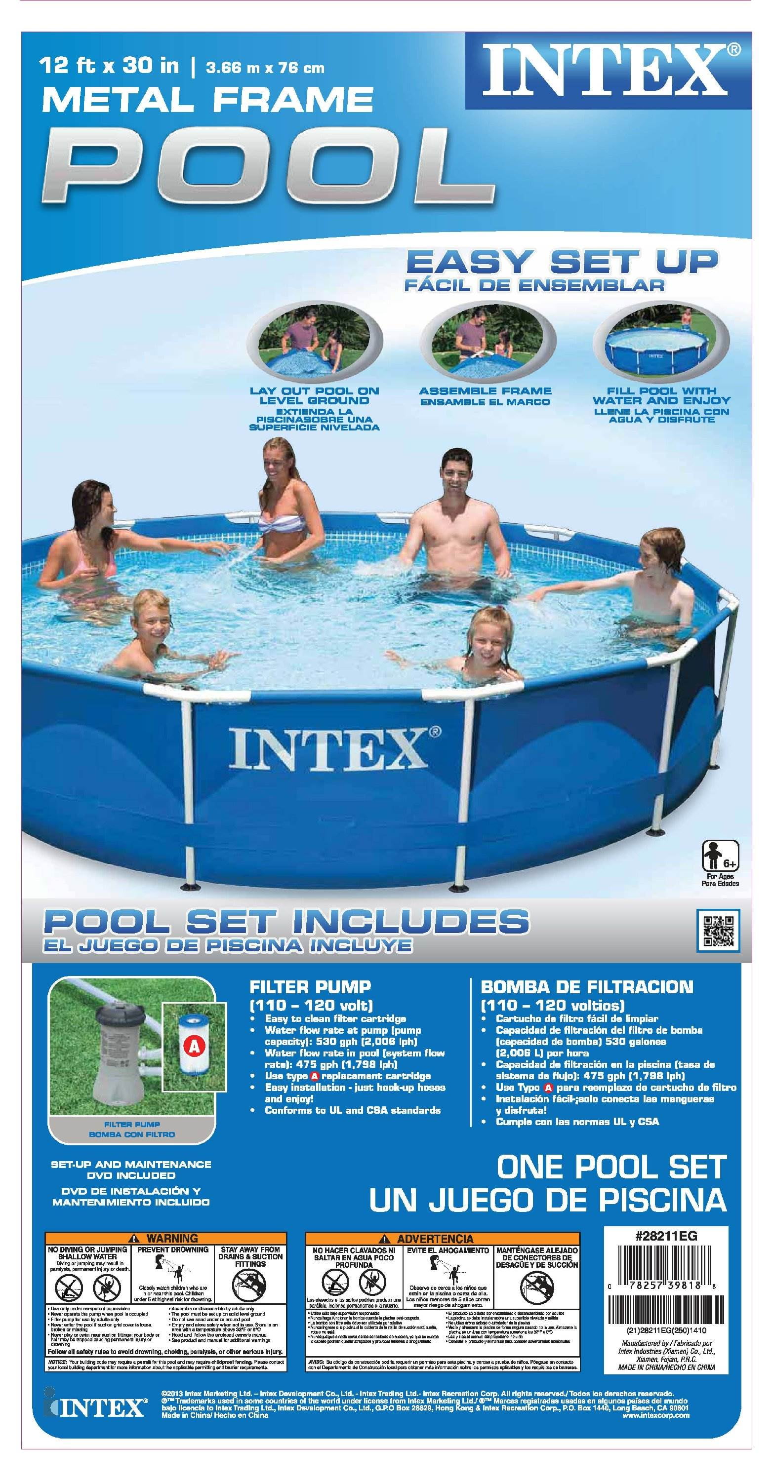Intex Metal Frame Above Ground Round Family Swimming Pool Set with Filter Pump (Blue, 12 ft x 30 in) 4xd01