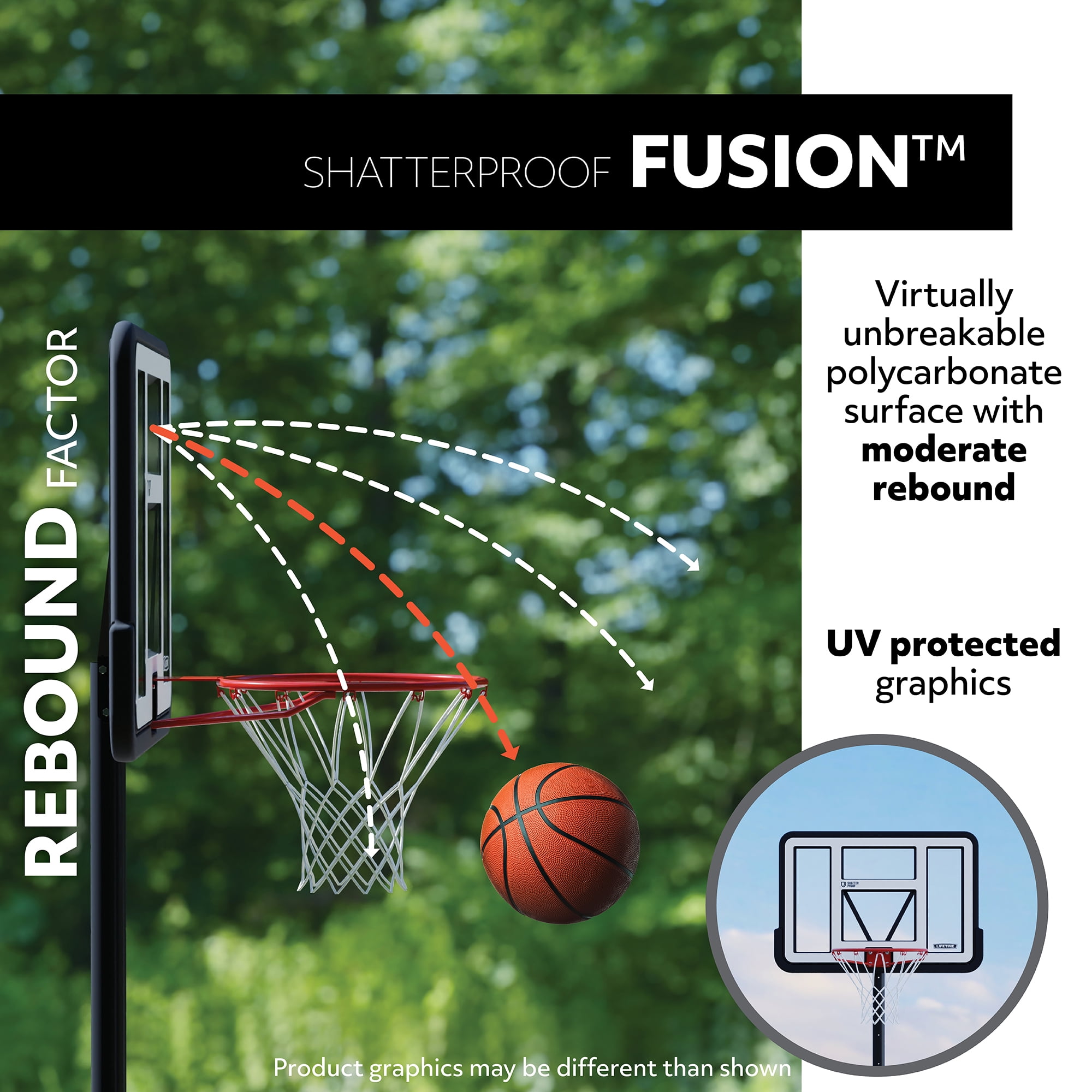 Lifetime 46-Inch Shatterproof Portable Basketball Hoop with Quick Adjust and Classic Rim (Black, 8 to 10 ft) wjpwm