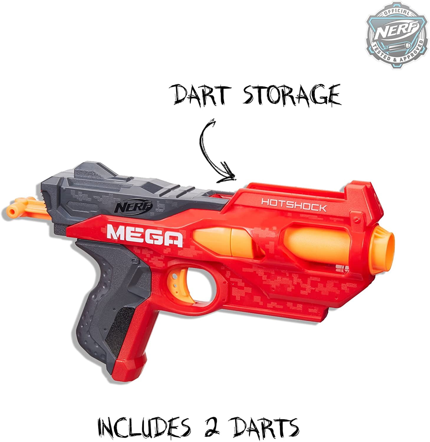Nerf N-Strike HotShock Blaster, Mega Dart Launcher with Storage (Red, 1 Blaster) 9kmyr
