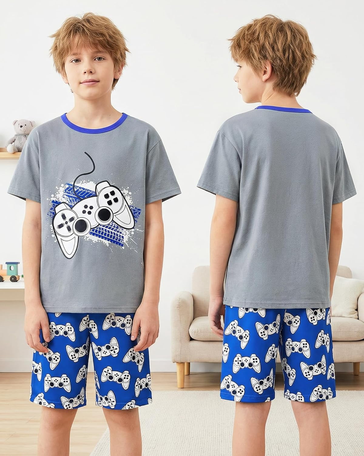 Fiodrimy Boys Summer Short Sleeve Pajama Set (Grey, Size 8-14) dmigw