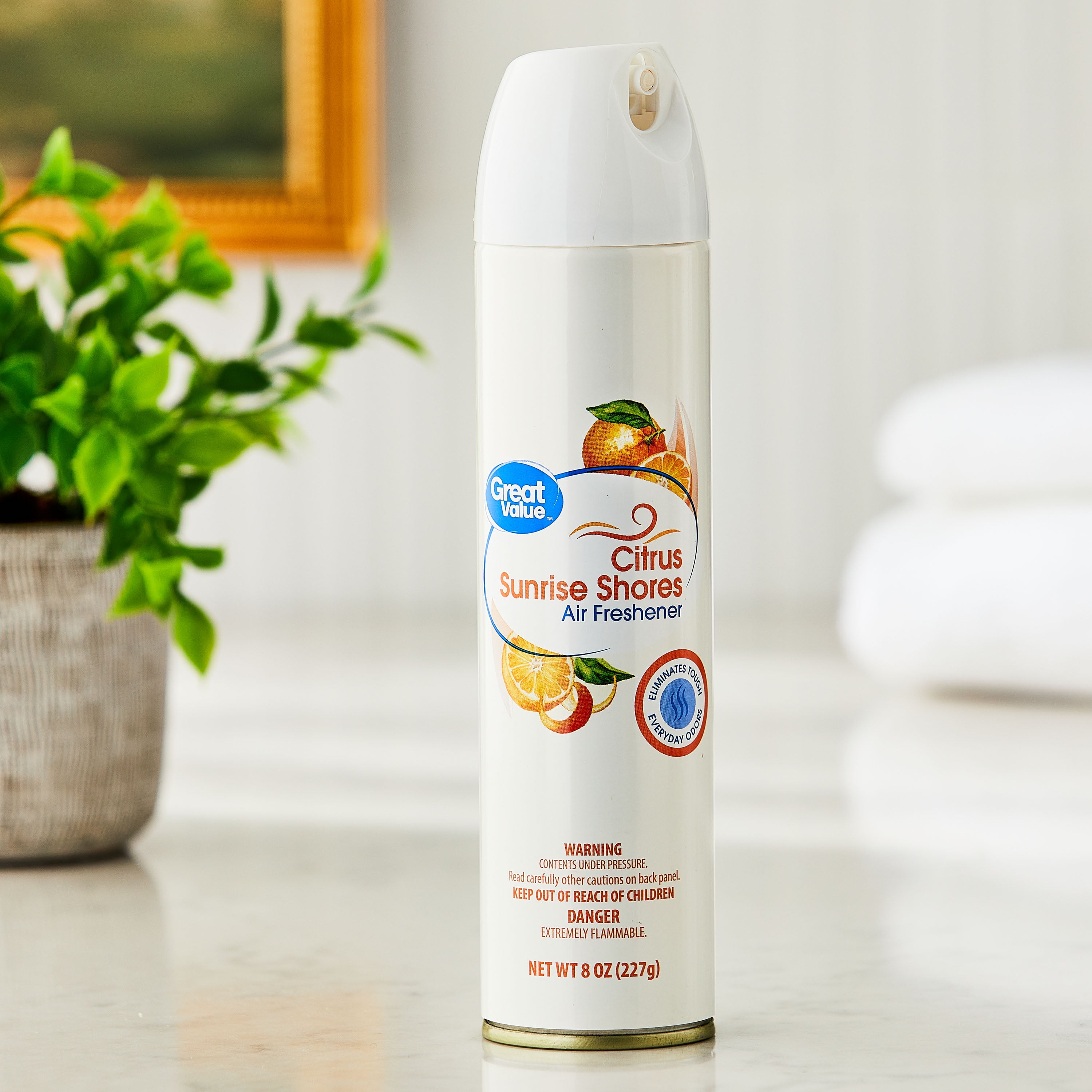 Great Value Aerosol Air Freshener, Citrus Sunrise Shores, Odor Eliminating Room Spray (Citrus, 8 oz) aki9q