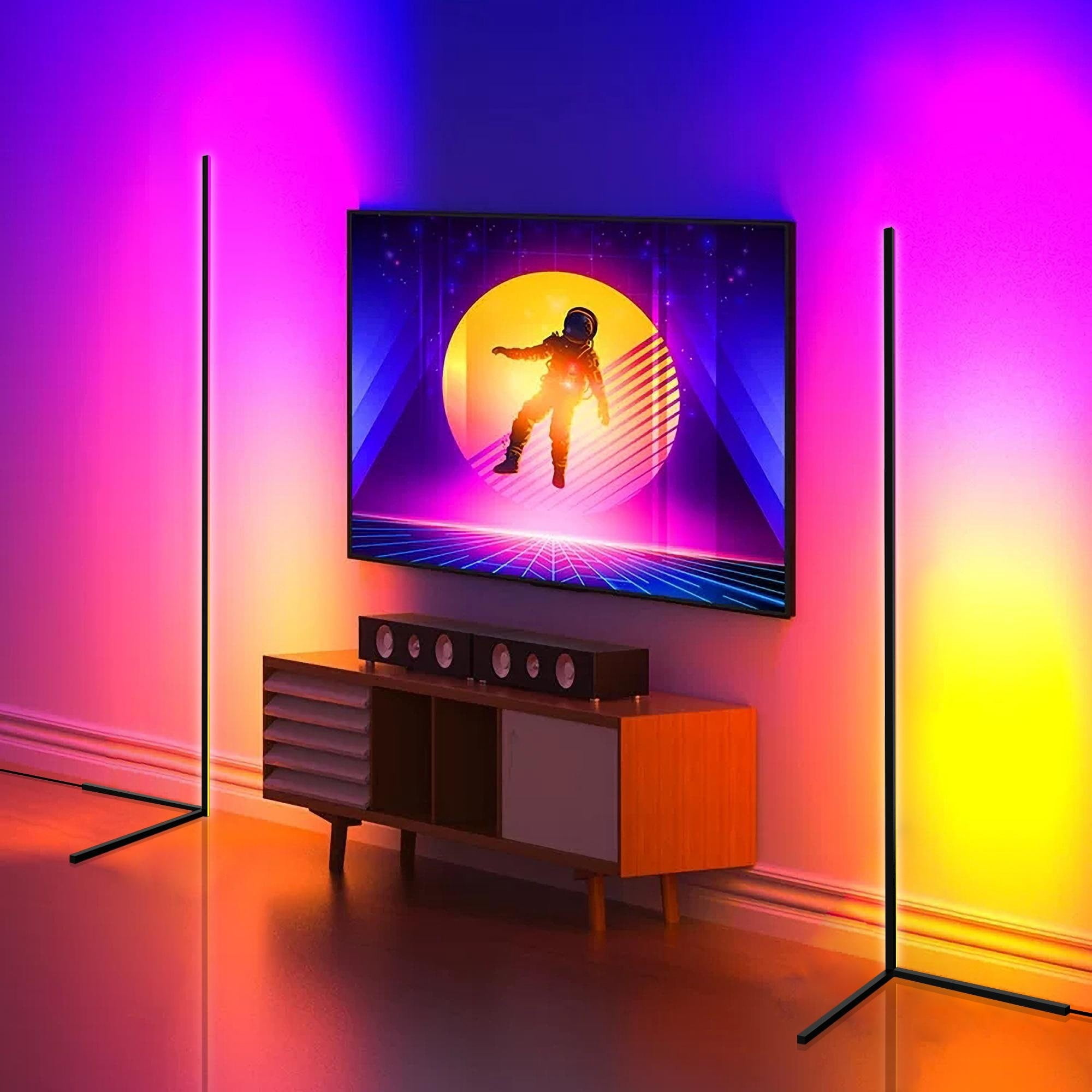EP Light RGB Metal Corner Floor Lamp Minimalist LED Standing Light with Remote Control (55 in) o15t9