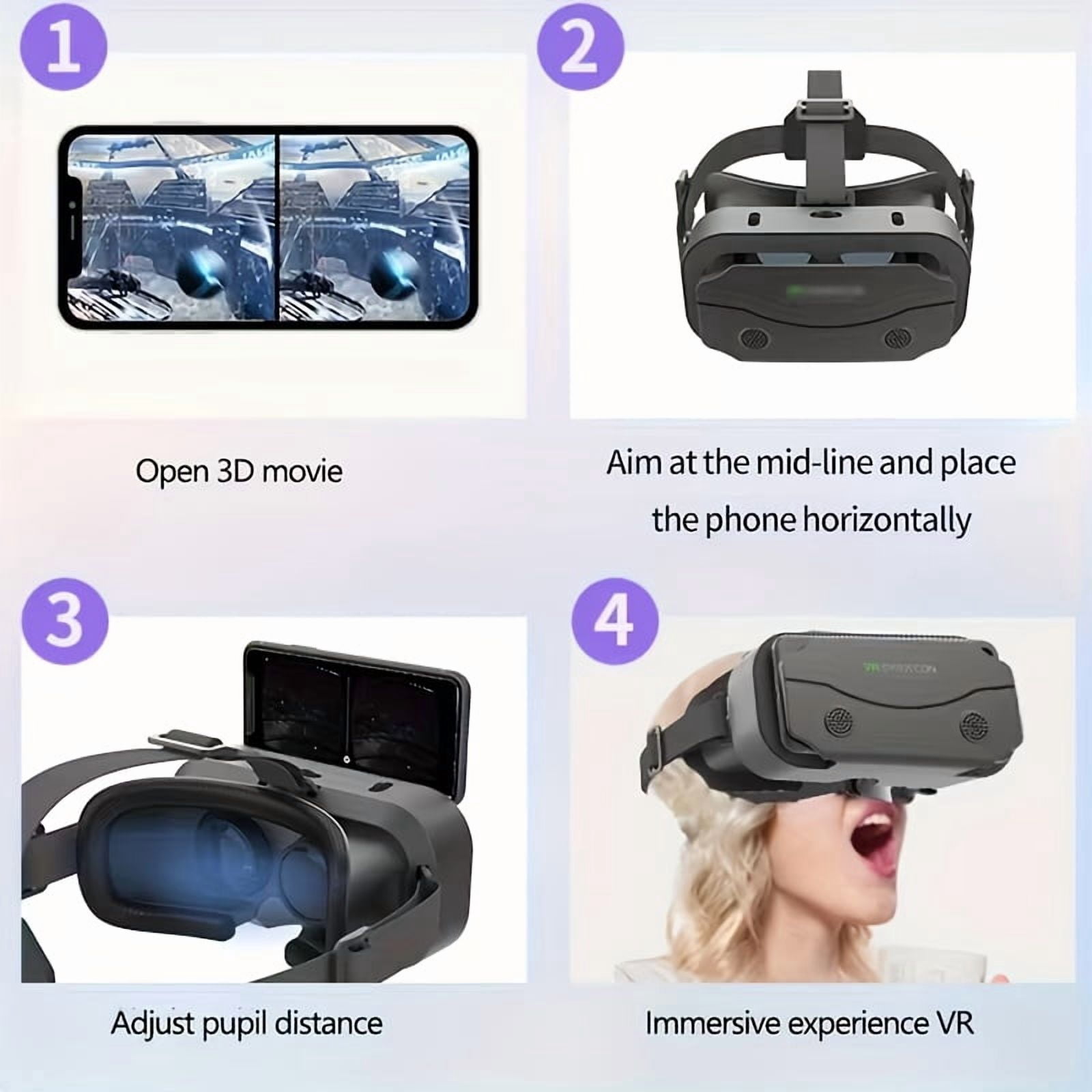 FANRUINA VRPro 2026 Virtual Reality Headset, 4K HD Immersive Gaming & Cinema Experience (Black, 4.5–7 in) 895n1