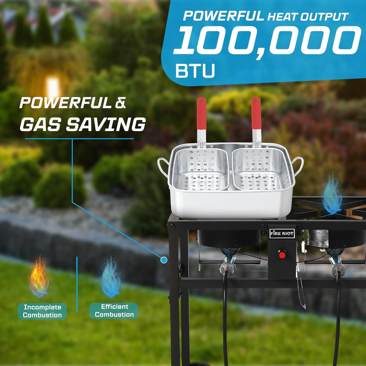 Fire Riot Outdoor Double Burner Propane Deep Fryer Set with 2 Aluminum Pots and Baskets (18 qt) f80eg