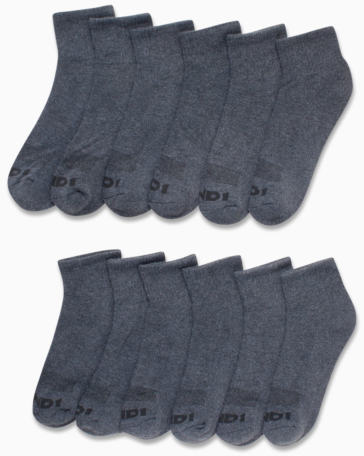 AND1 Men's Cushion Quarter Socks, Arch Support Athletic Socks (Grey, 12 Pack) mo9mf